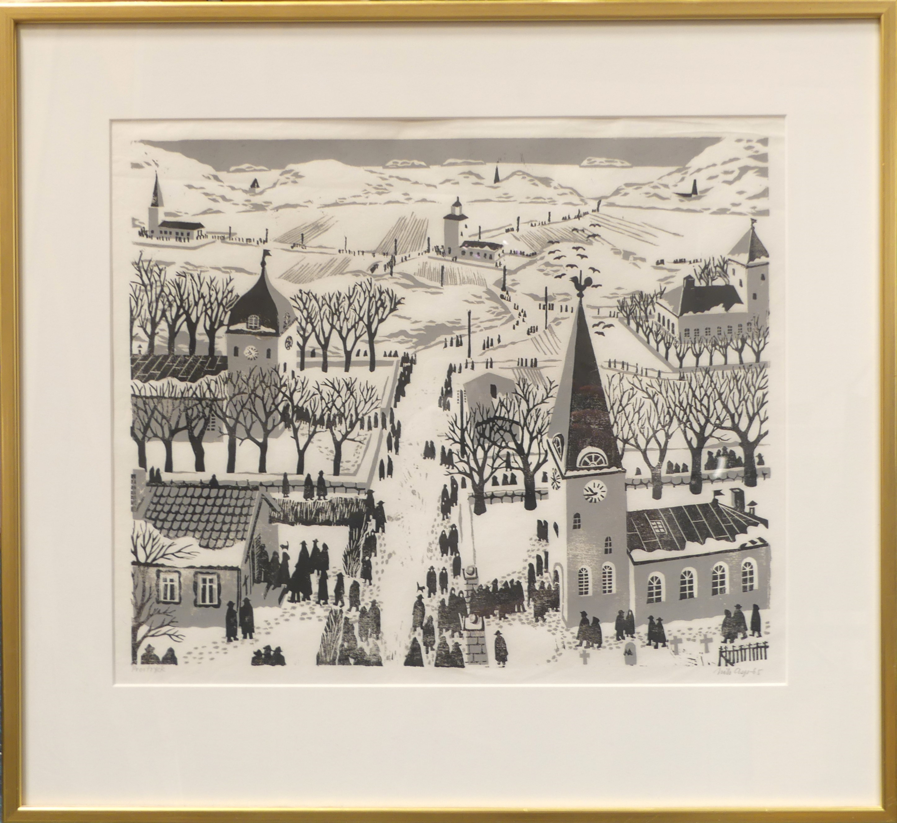 NILS ASP. litografi, provtryck, motiv av kyrkor.