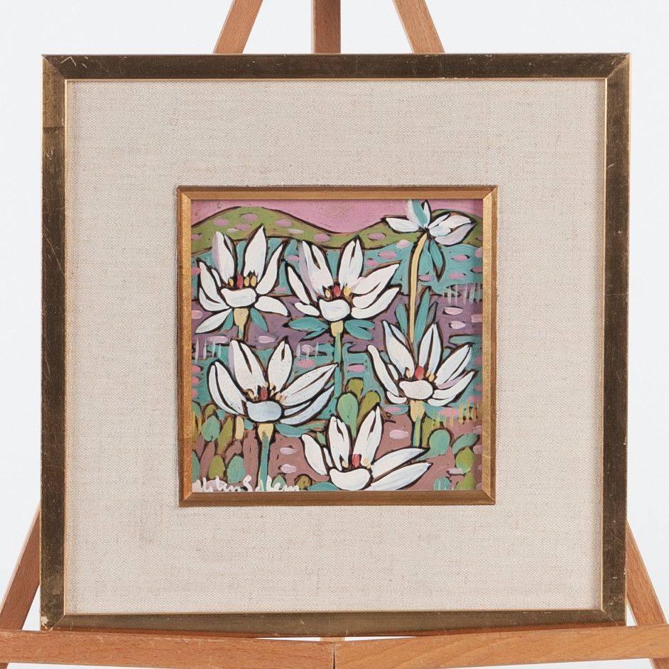 ALY BEN SALEM. Blomsterkomposition. Gouache/tempera på pannå, signerad Aly Ben Salem.