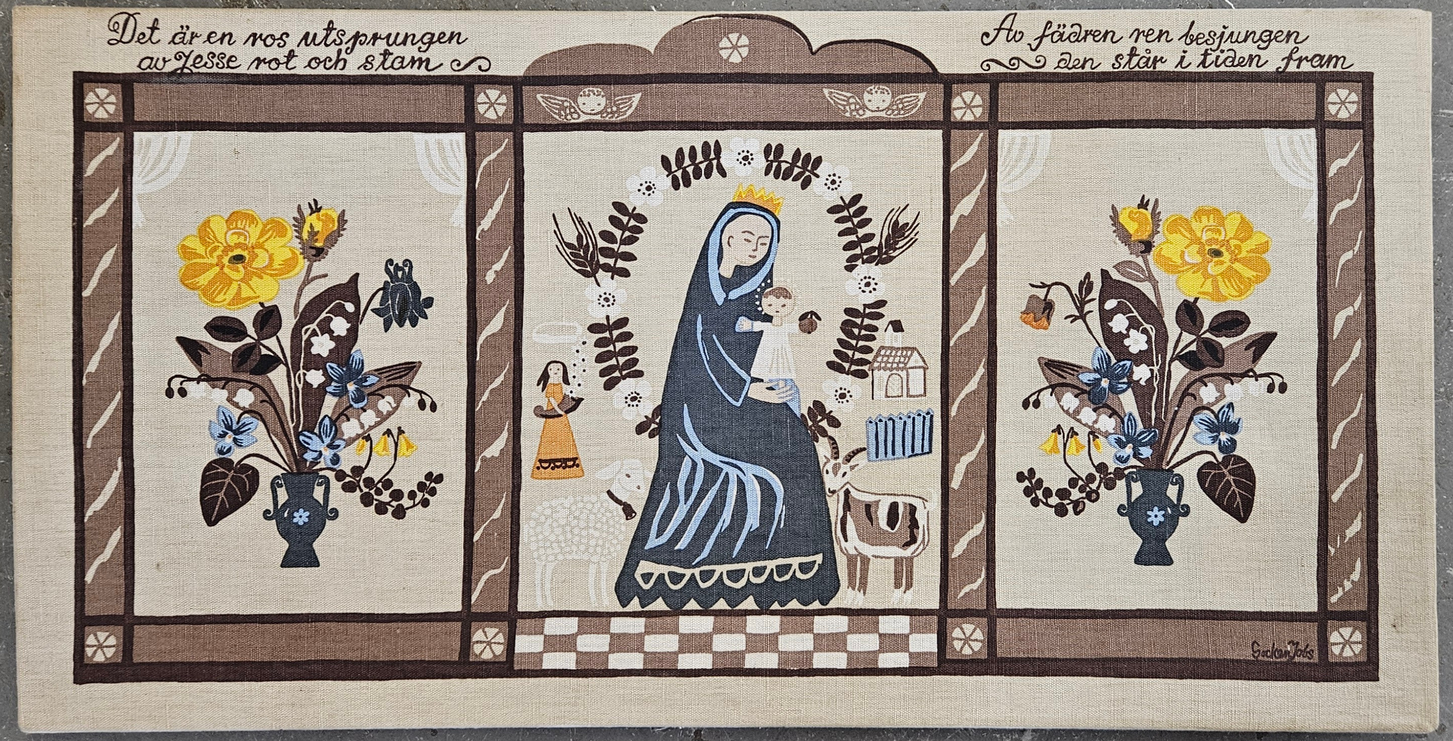 GOCKEN JOBS. "Trämålning". Textiltryck, Jobs handtryck, Leksand.