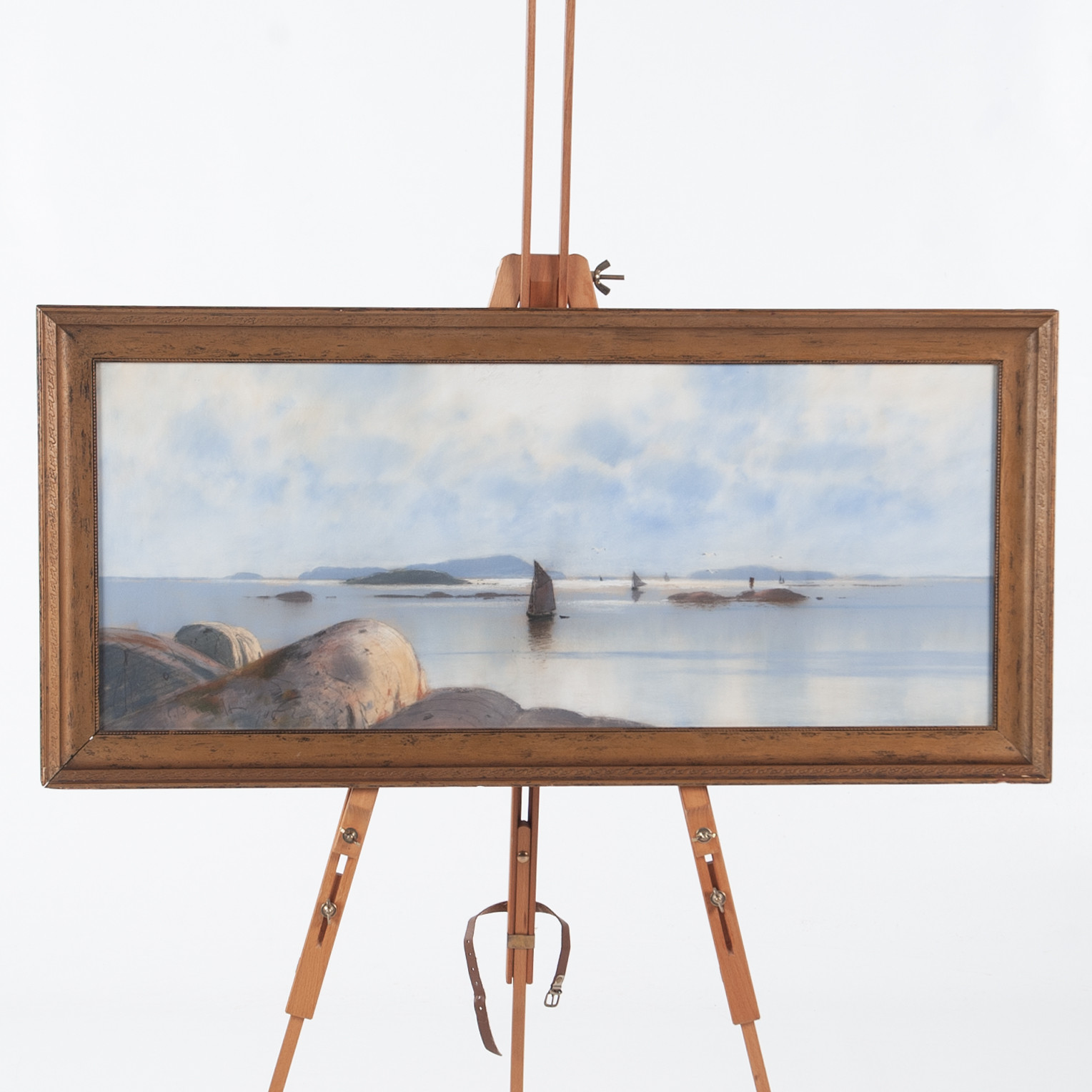 CARL BRANDT. Kustlandskap med segelbåtar.