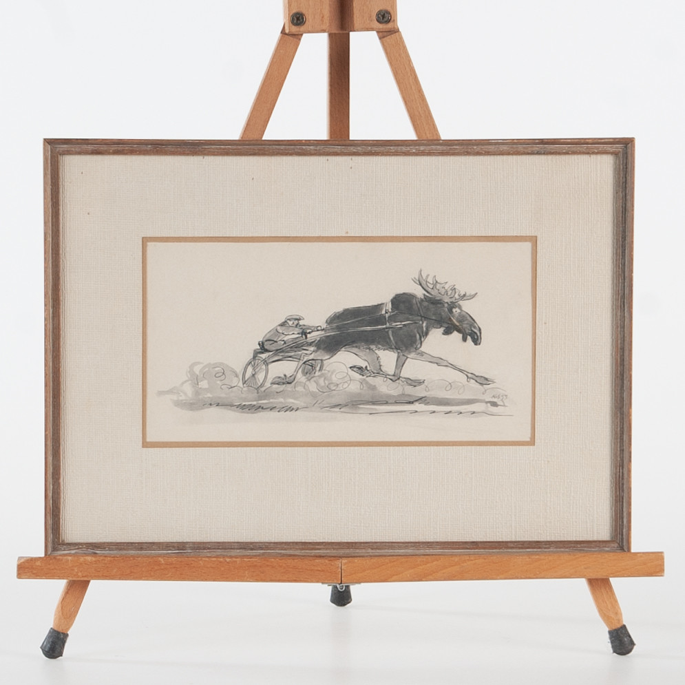 KNUT STANGENBERG. Älg med sulky. Monogramsignerad K.S., daterad 1933.