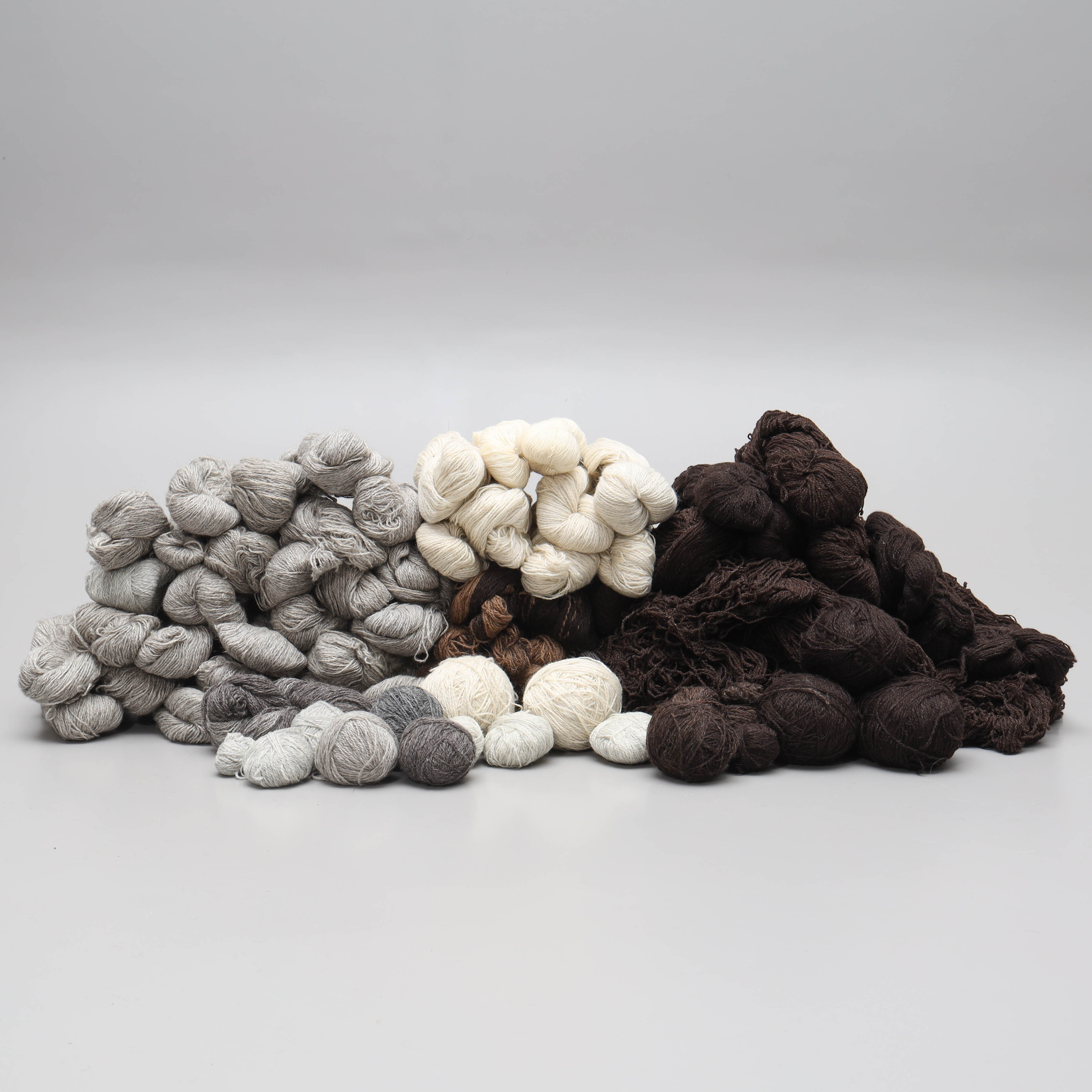 ULLGARN, ca 6,4 kg, mörkbrunt, grå, vitt, säljarens egna får.