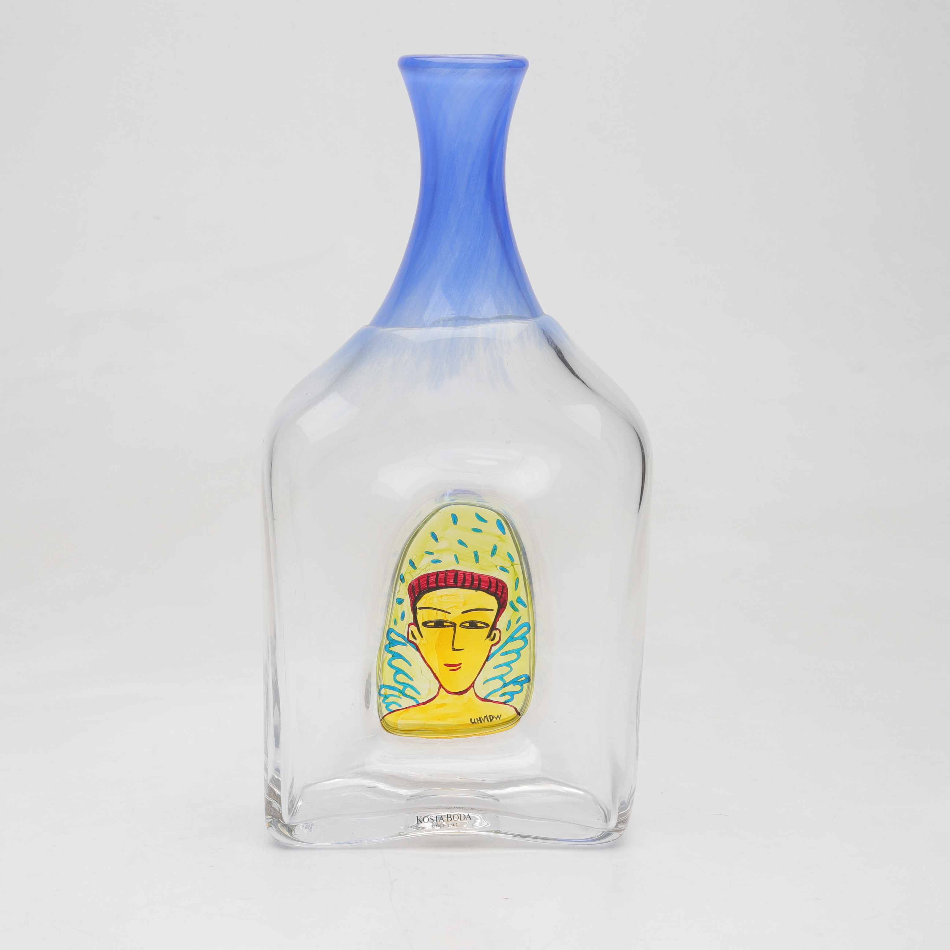 ULRICA HYDMAN-VALLIEN. Flaska, glas, målad dekor, Kosta Boda, signerad.