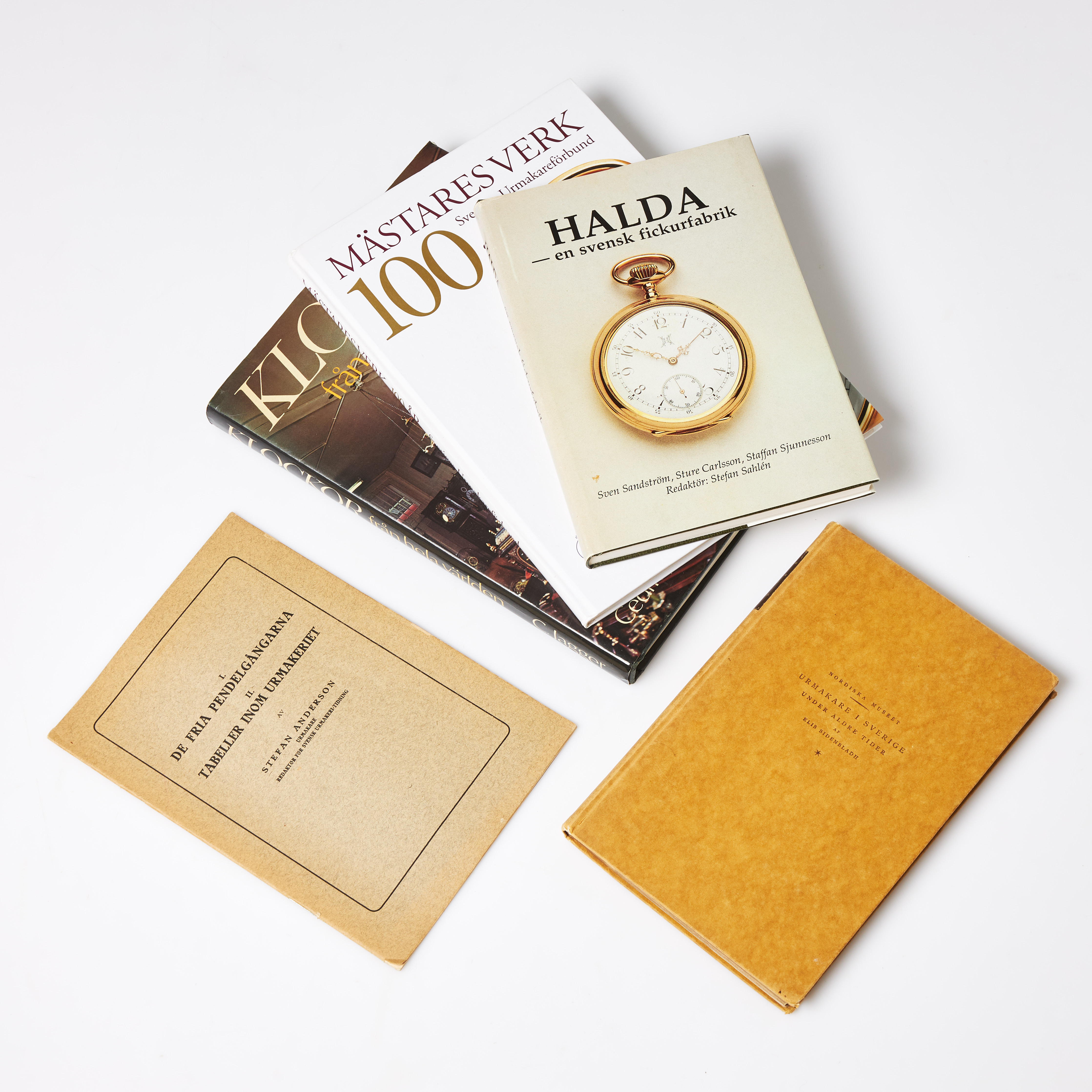 LITTERATUR OM KLOCKOR, 5 dlr., om klockor, urverk, urmakare med med mera.