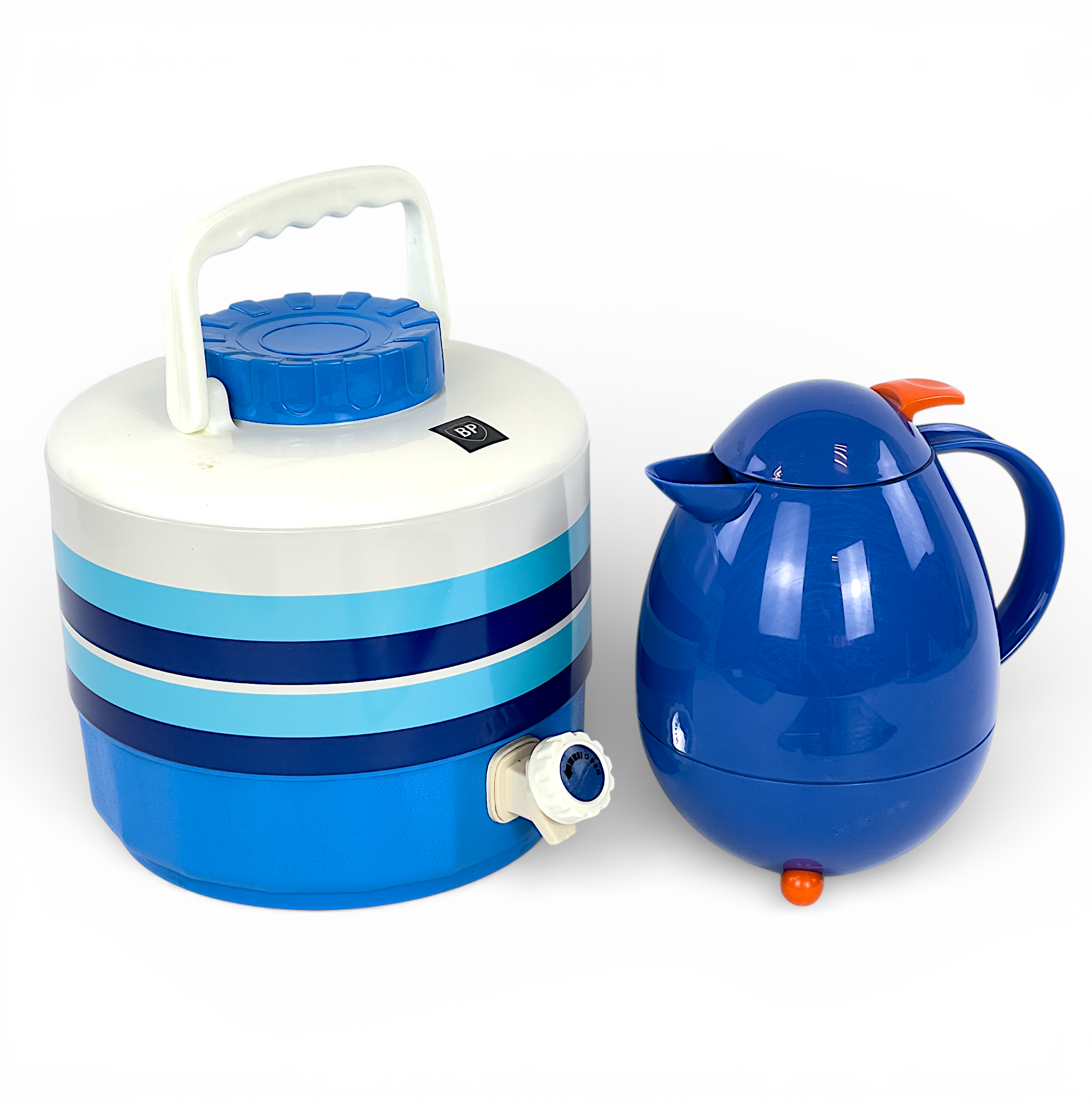 TERMOSAR, 2 st. Plast & metall/glas, bl.a. Leifheit Columbus, Tyskland, 1900-tal.