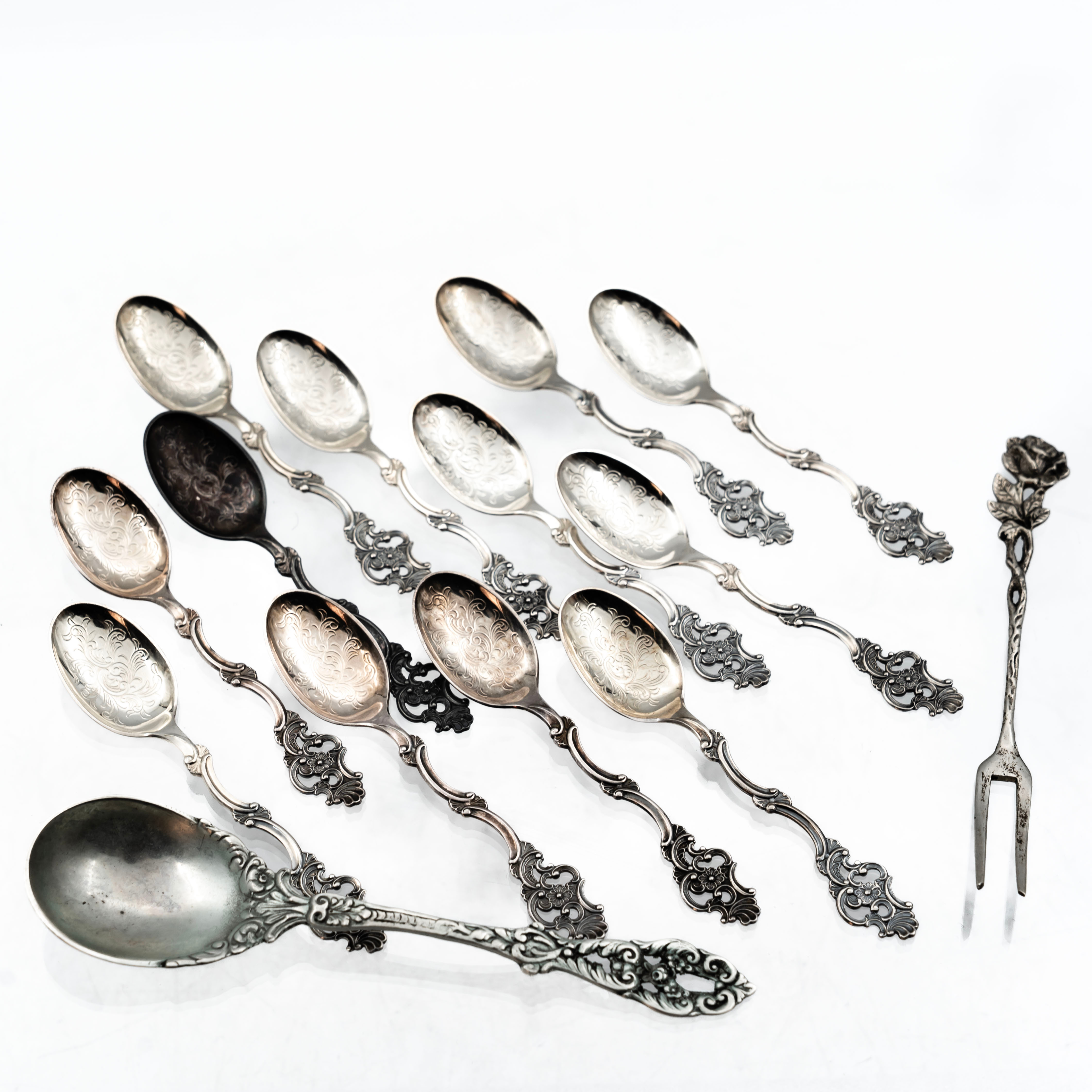 SAMLING BESTICK, Silver, 14 delar, 1900-tal.