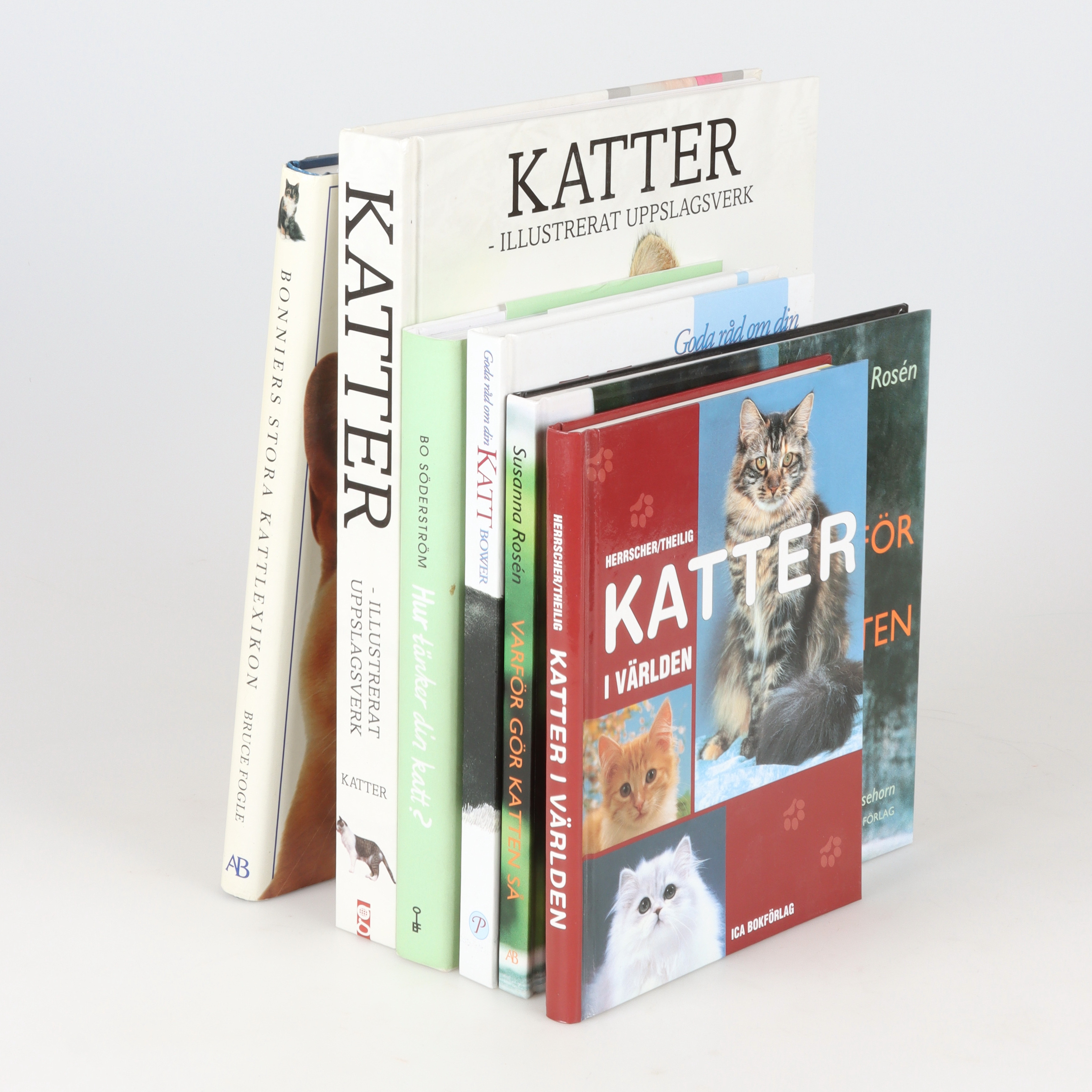 BÖCKER om KATTER, 6 st, bl.a. Bonniers stora Kattlexikon. 1900-tal.