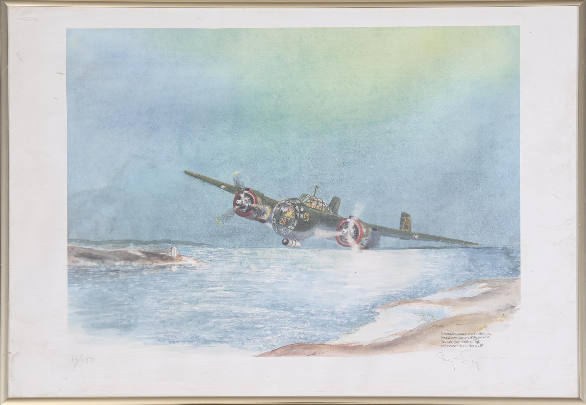 INGMAR SCHYLSTRÖM. Litografi, "Farledsnavigering på lägsta höjd", signerad och numrerad 14/550.