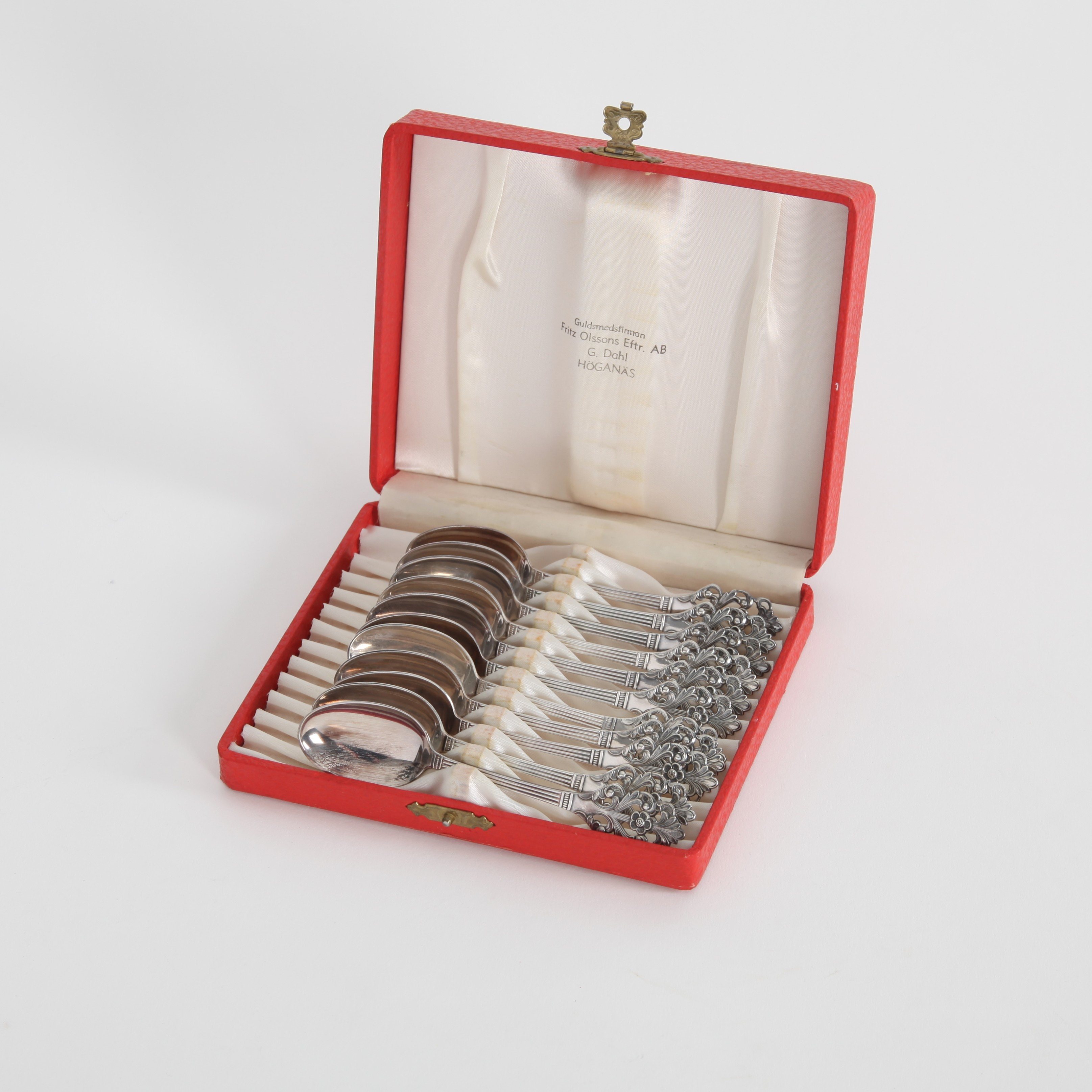 THORVALD MARTHINSEN. Teskedar "Viking Rose", 11 st, silver, Norge, 1900-tal.