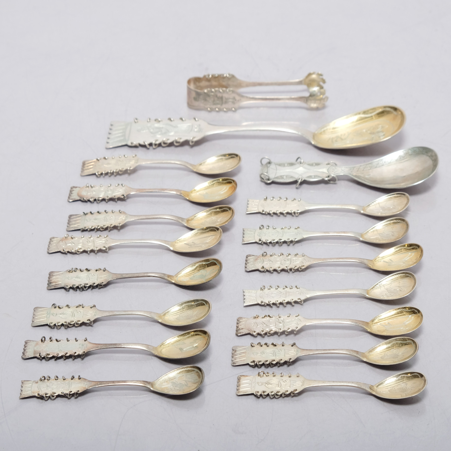 SAMLING BESTICK, Silver, 18 delar, 1900-tal.