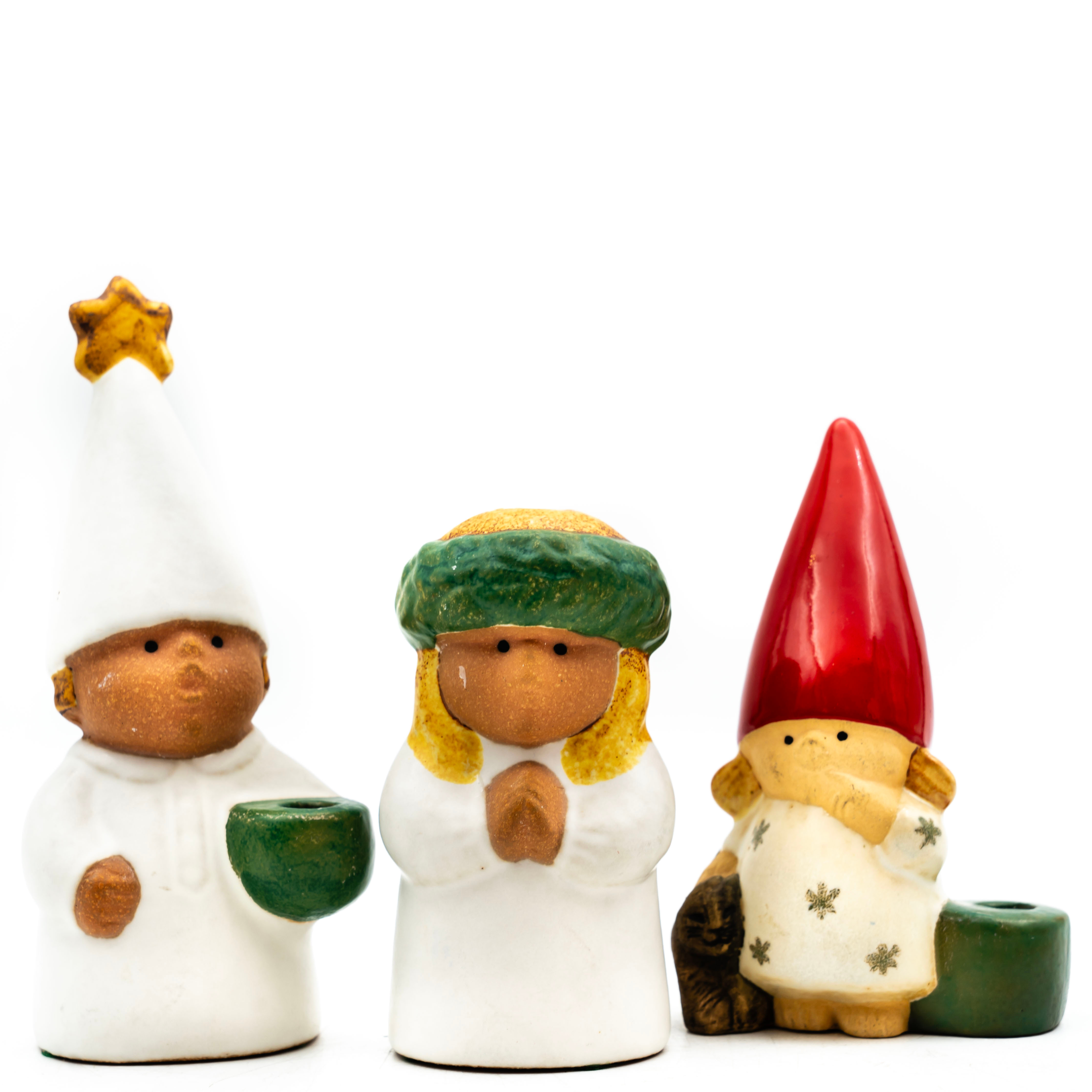 LISA LARSON. Figuriner, 3 Delar, Keramik, Ljushållare.