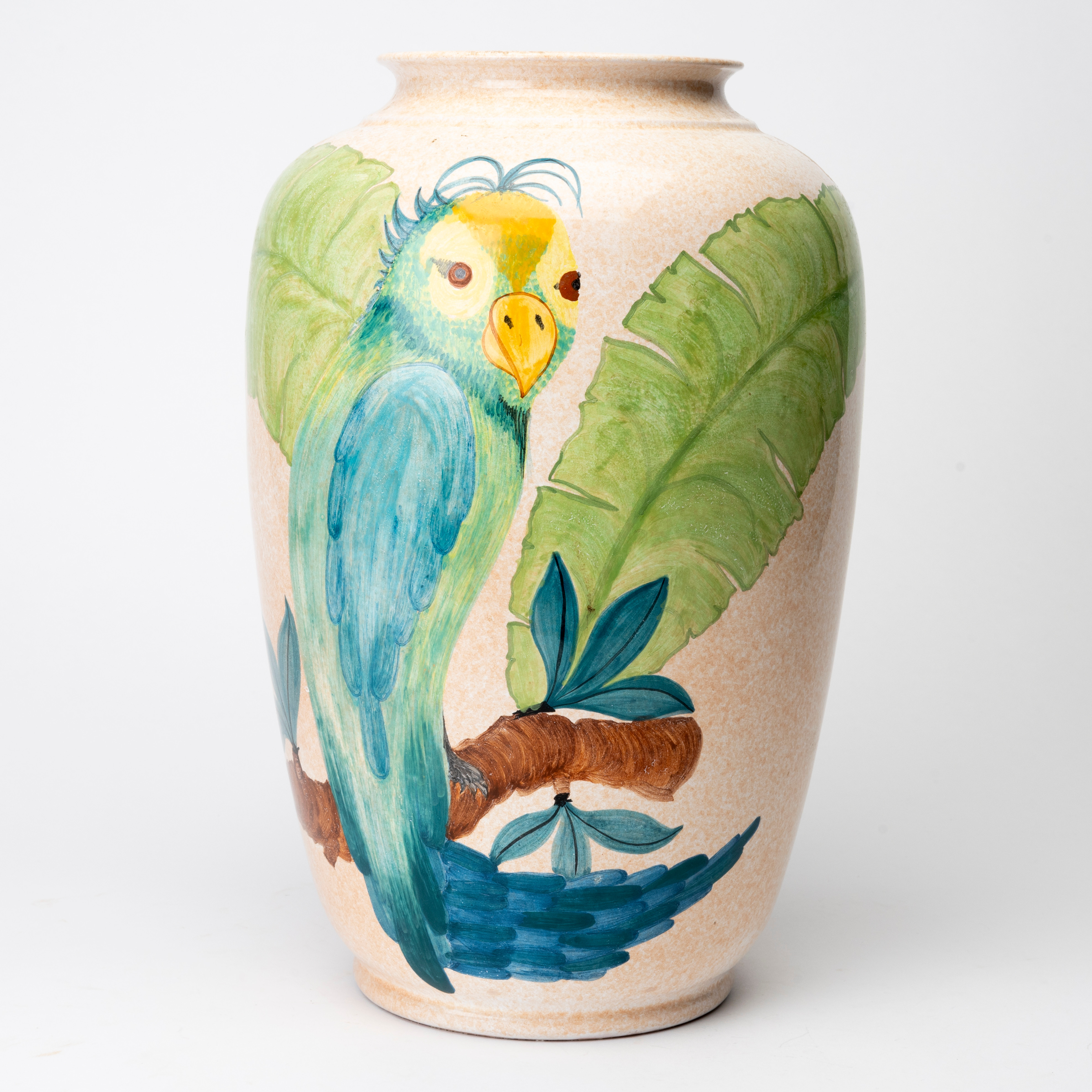 VAS/URNA, keramik, dekor av papegoja, Les Hurets, Frankrike, 1900-tal.