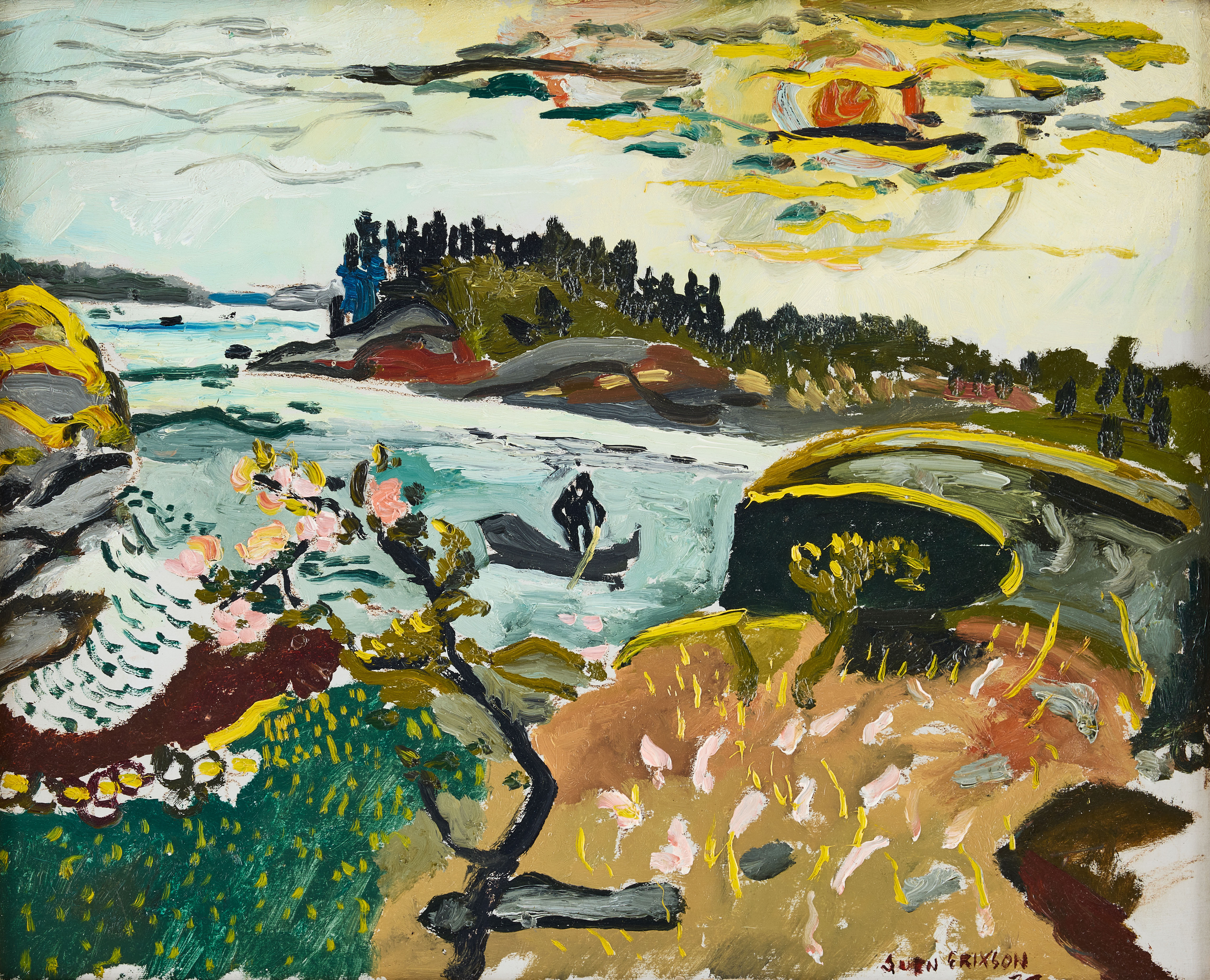 SVEN X:ET ERIXSON. Båt vid älv.