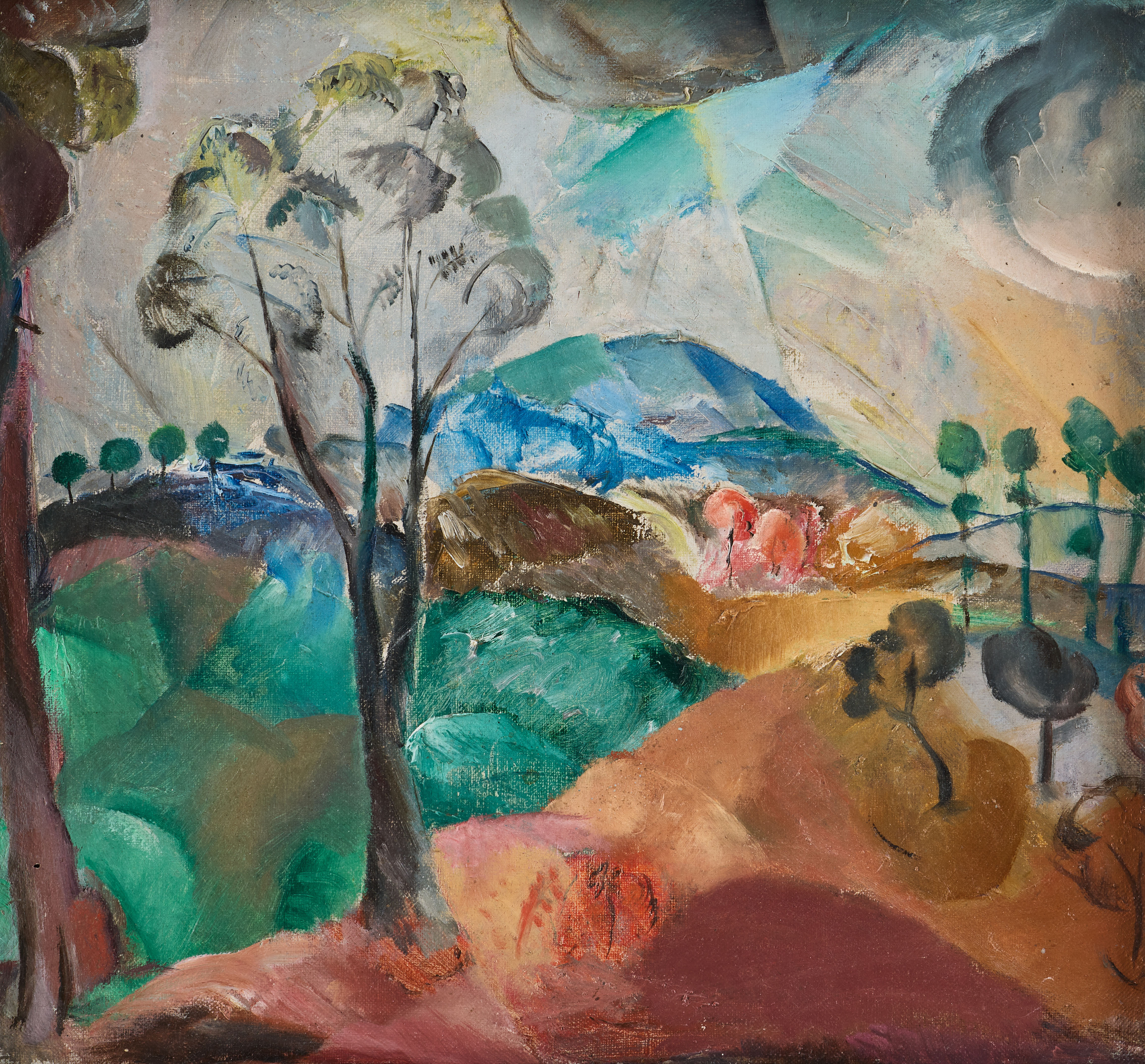 JULES SCHYL. Kubistiskt landskap med träd.