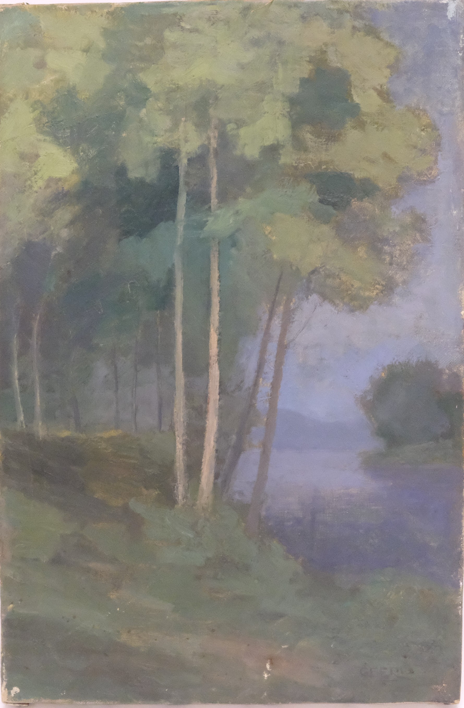 GÖSTA GEERD. "ROMANTISKT LANDSKAP", OLJA PÅ DUK.