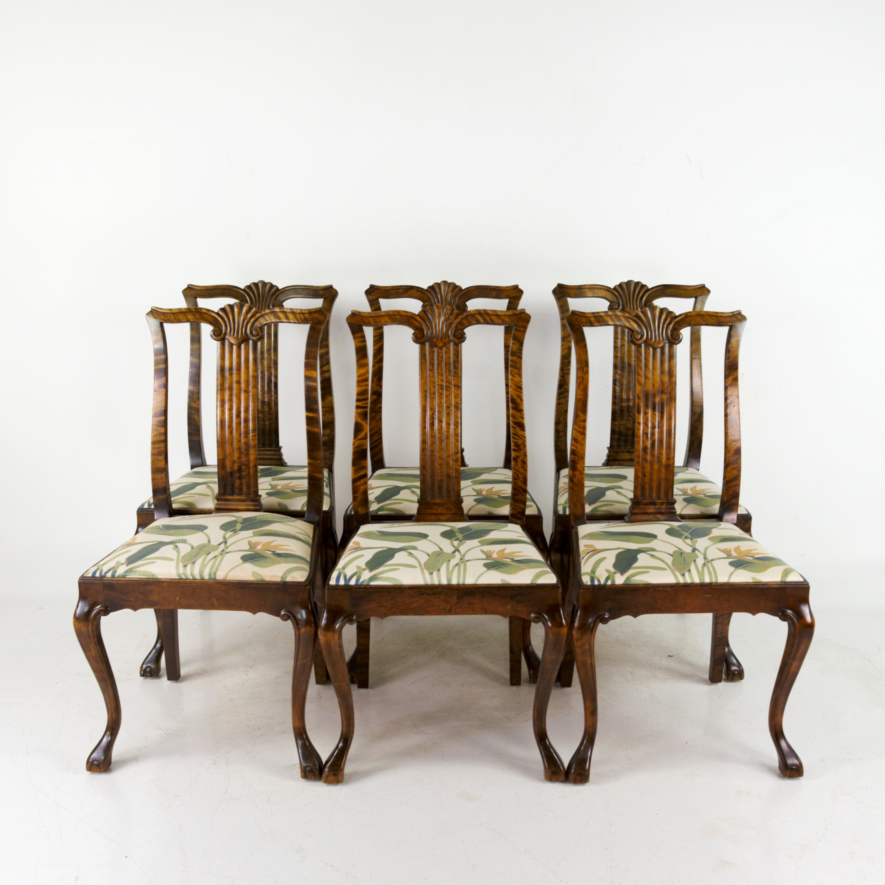 STOLAR, 6 st, brunbonad björk, Chippendale stil, 1930/40-tal.