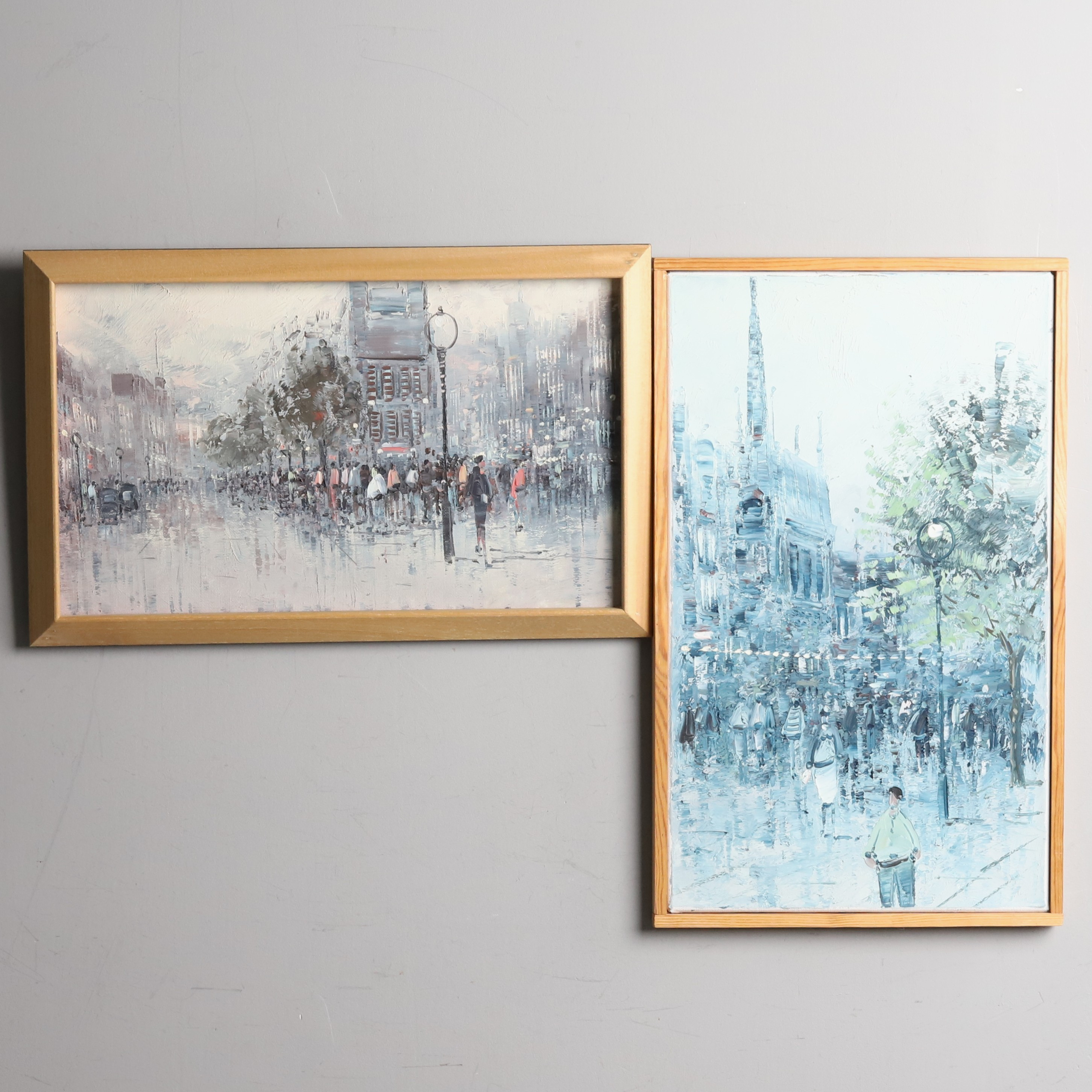 OKÄND KONSTNÄR. Olja på pannå, 2 st, "Franska stadsmotiv", ej signerade.