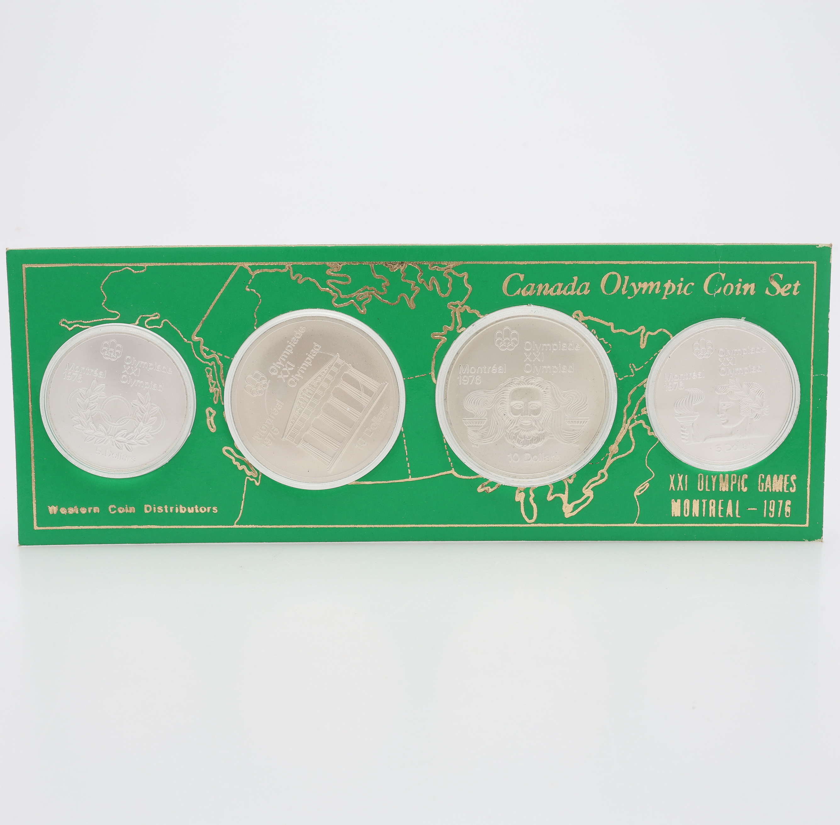MINNESMYNT, FYRA STYCKEN, SILVER, FRÅN SOMMAROLYMPIADEN I MONTREAL 1976, KANADA.