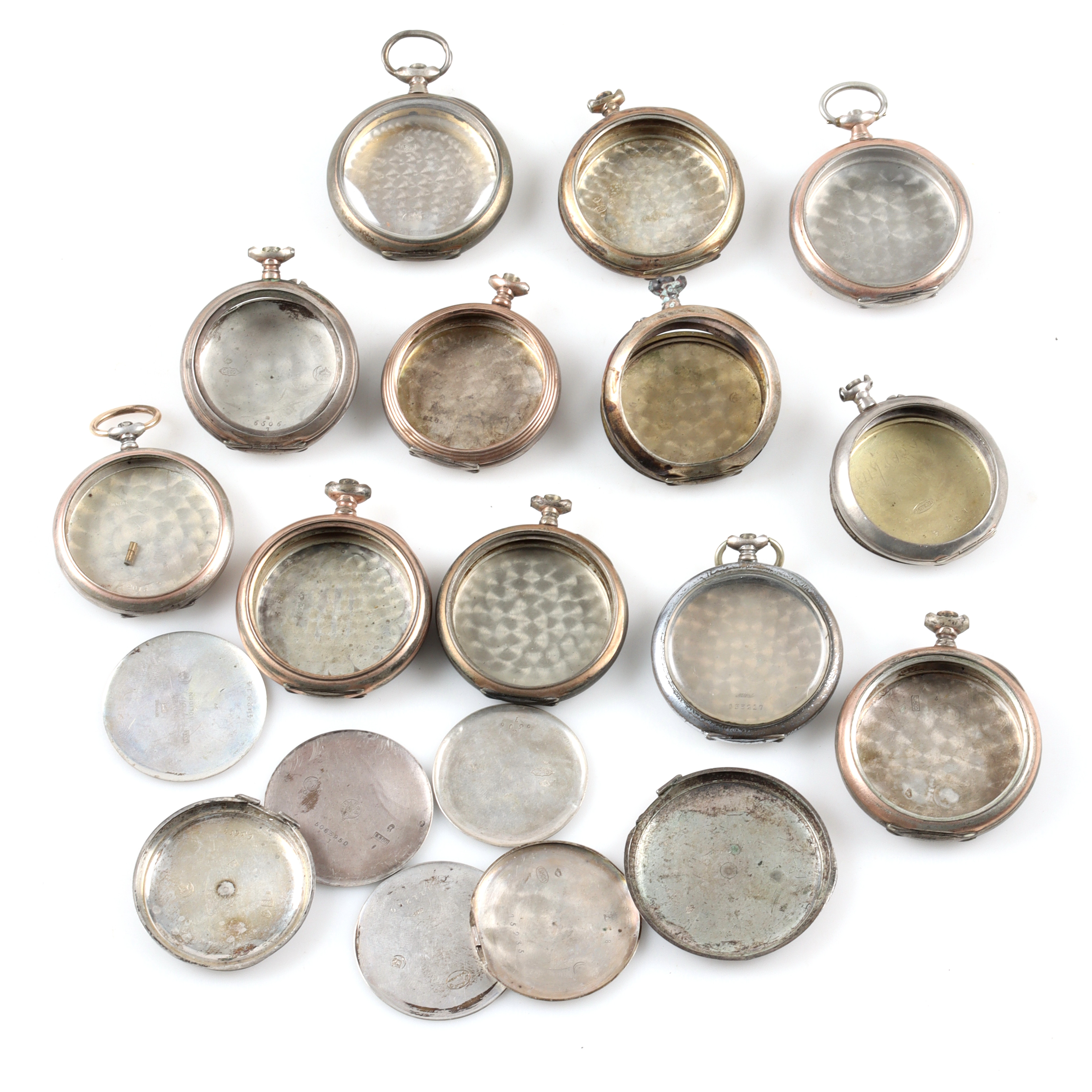 BOETTER med VERKRINGAR, 12 st. samt 6 lösa boetter, silver, 1900-tal.