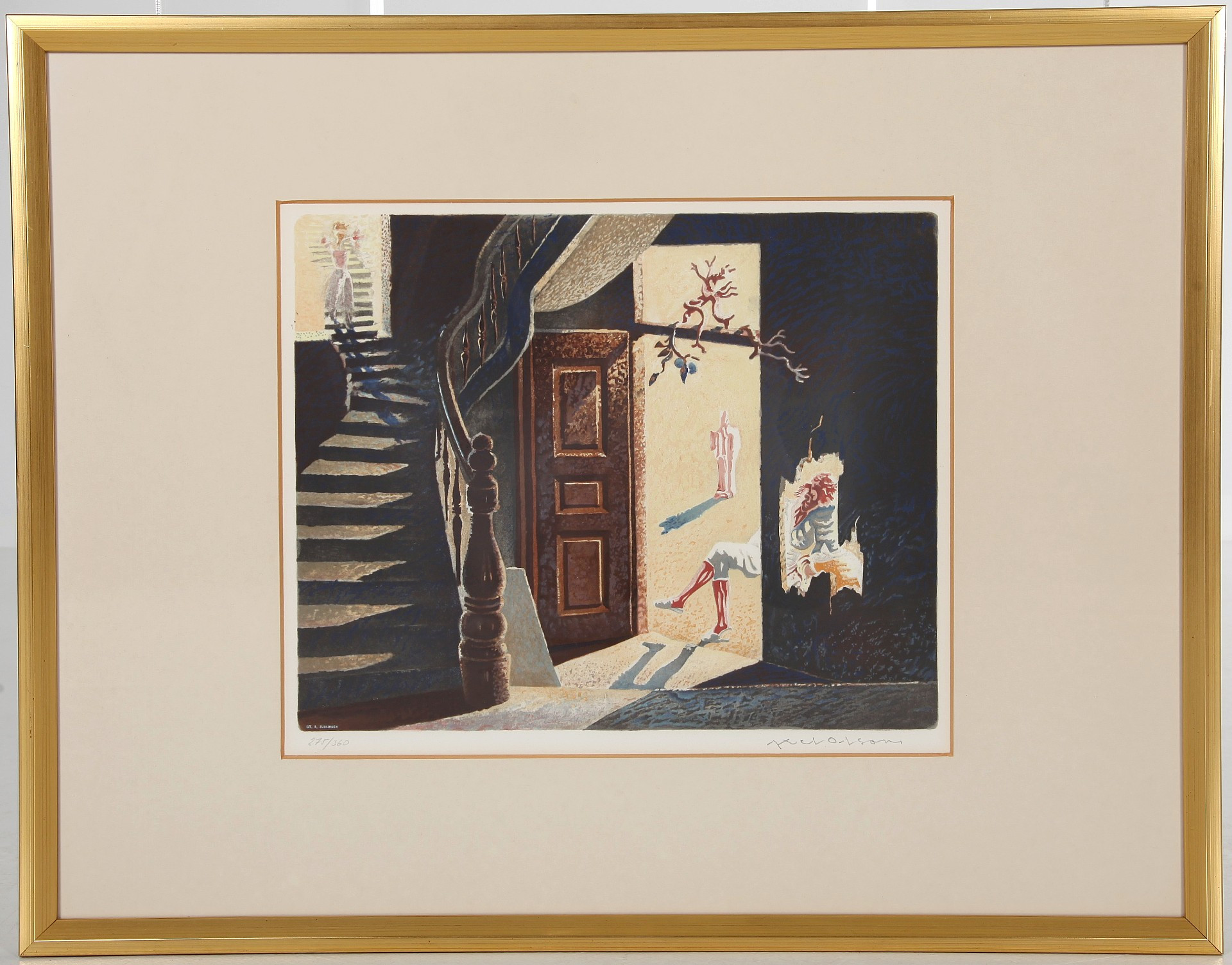 AXEL OLSON. 1899-1986. Färglitografi, signerad.