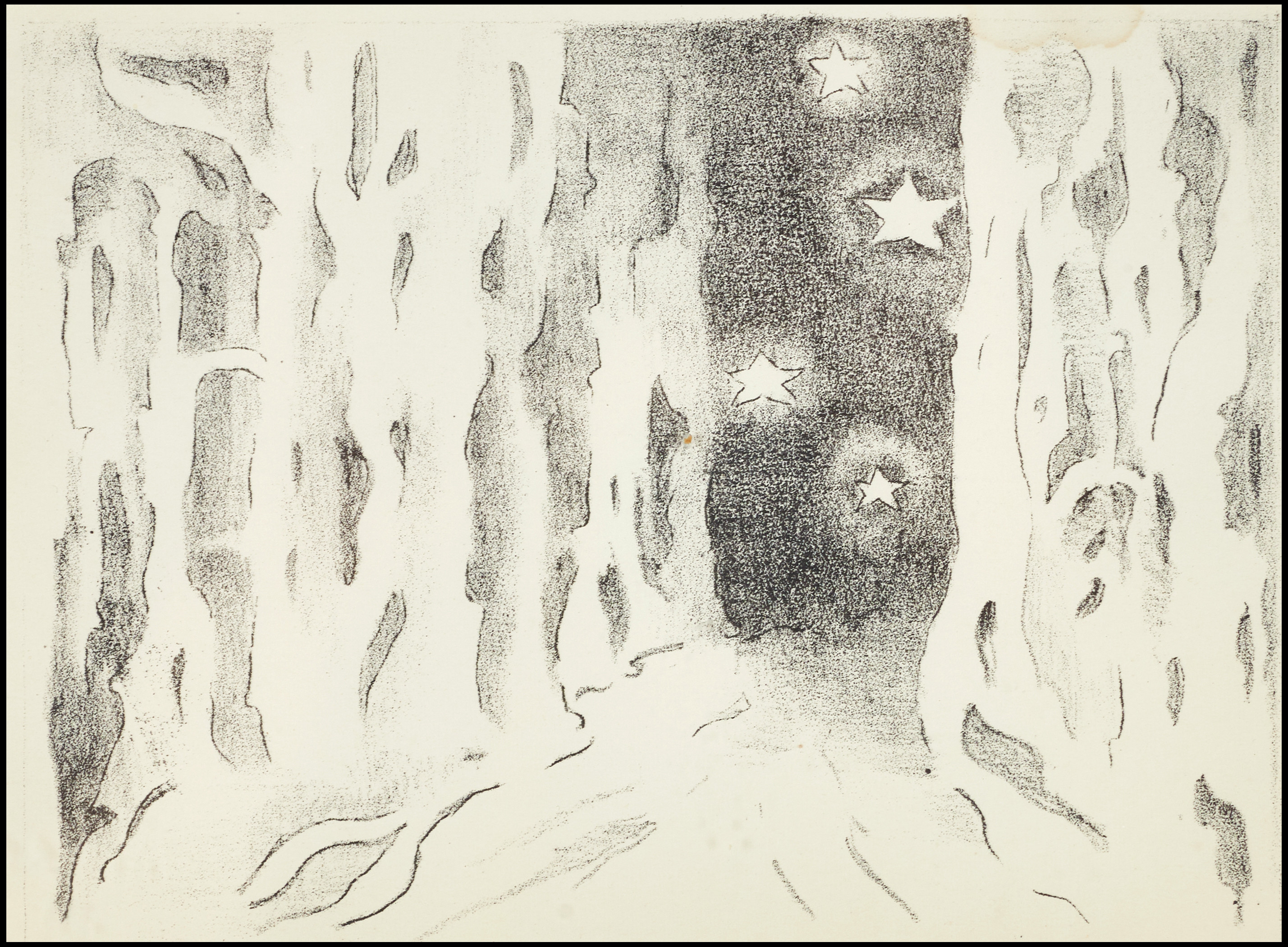 ELSA THORESEN (USA, 1909-1994). Träd under stjärnhimmel, signerad, 1950-tal, litografi.