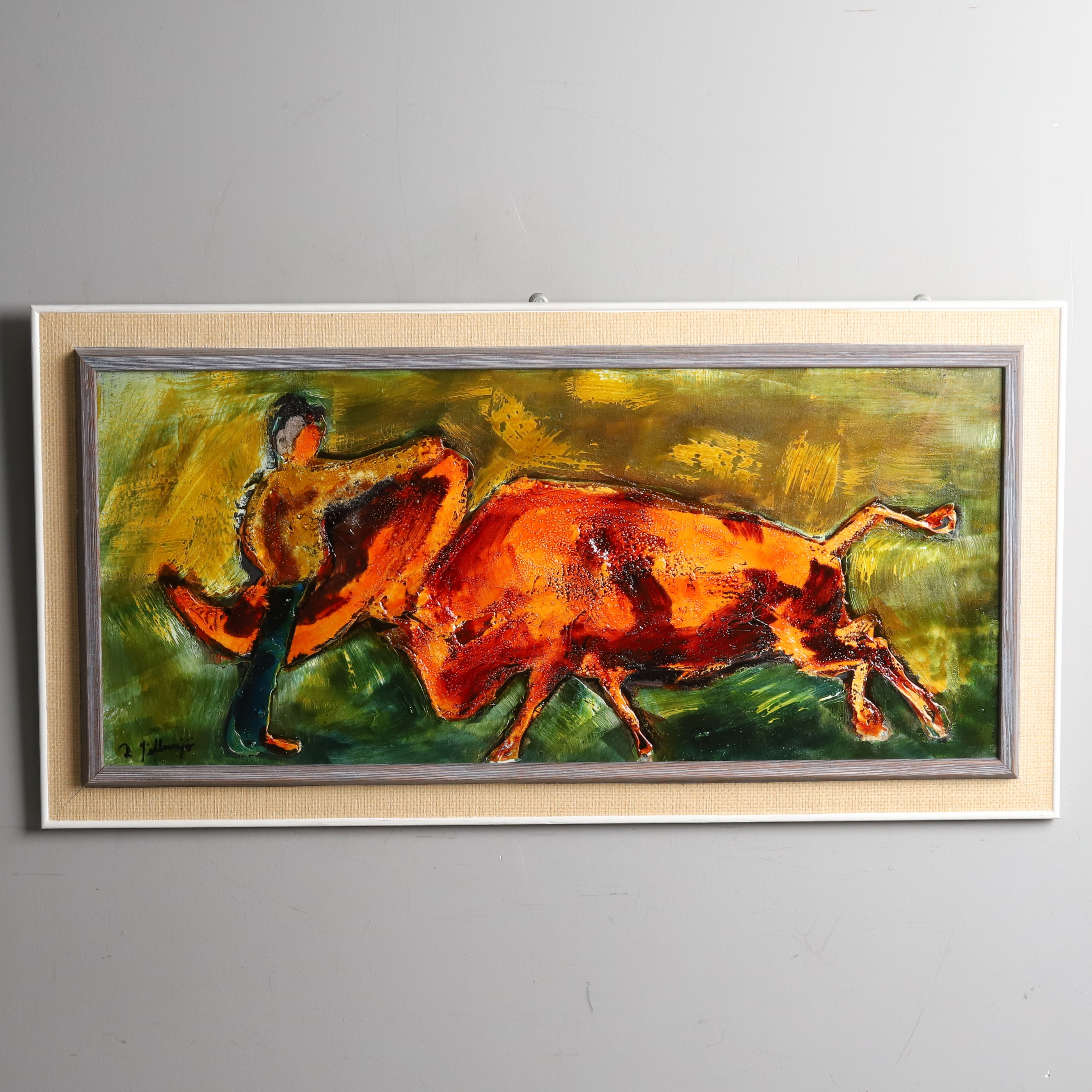 RUNE JILLNESJÖ. Olja på duk. "Tjurfäktare", signerad.