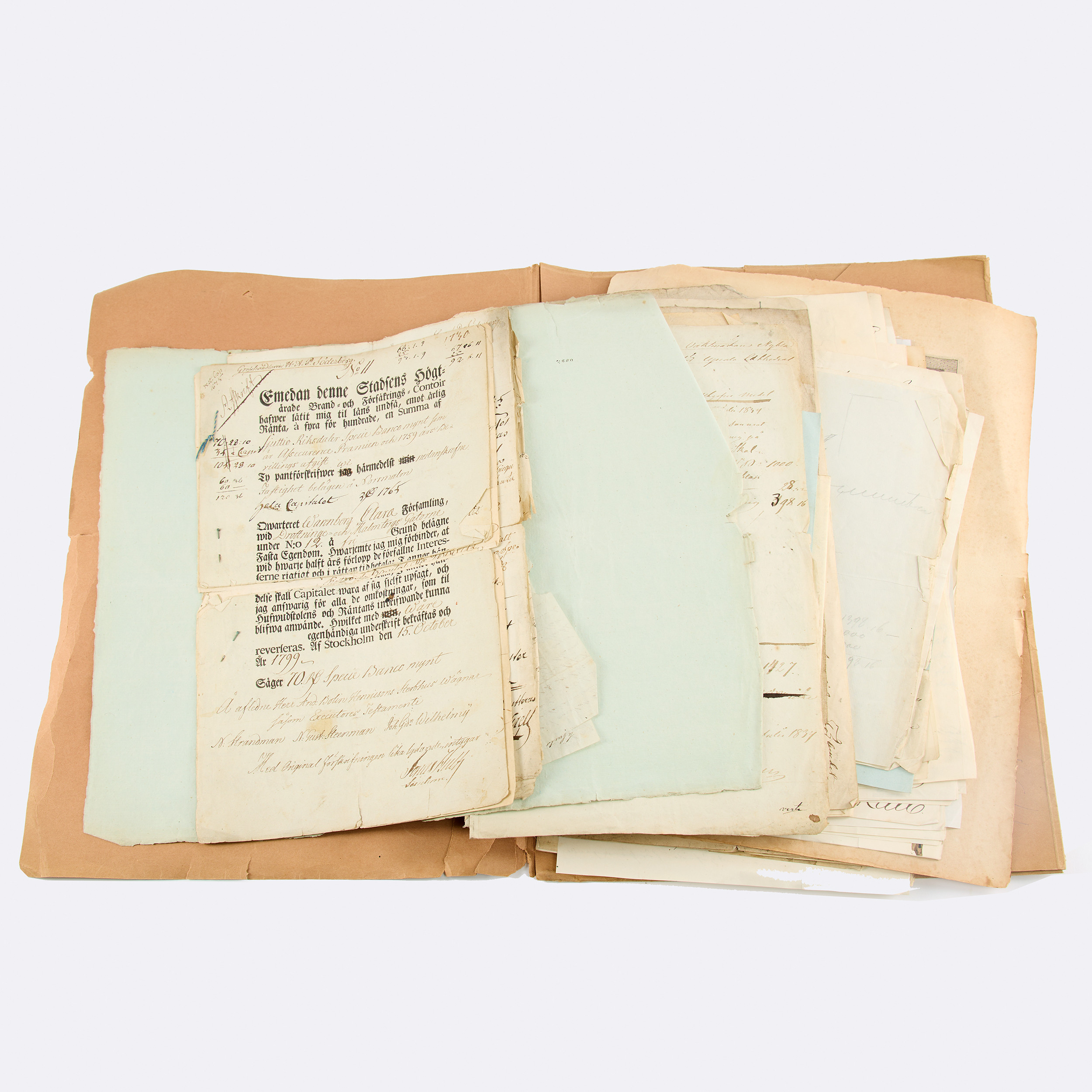 SAMLING HANDSKRIFTER OCH DOKUMENT, flertalet tillhörande friherre von Kraemer, 1800-talets första hälft.