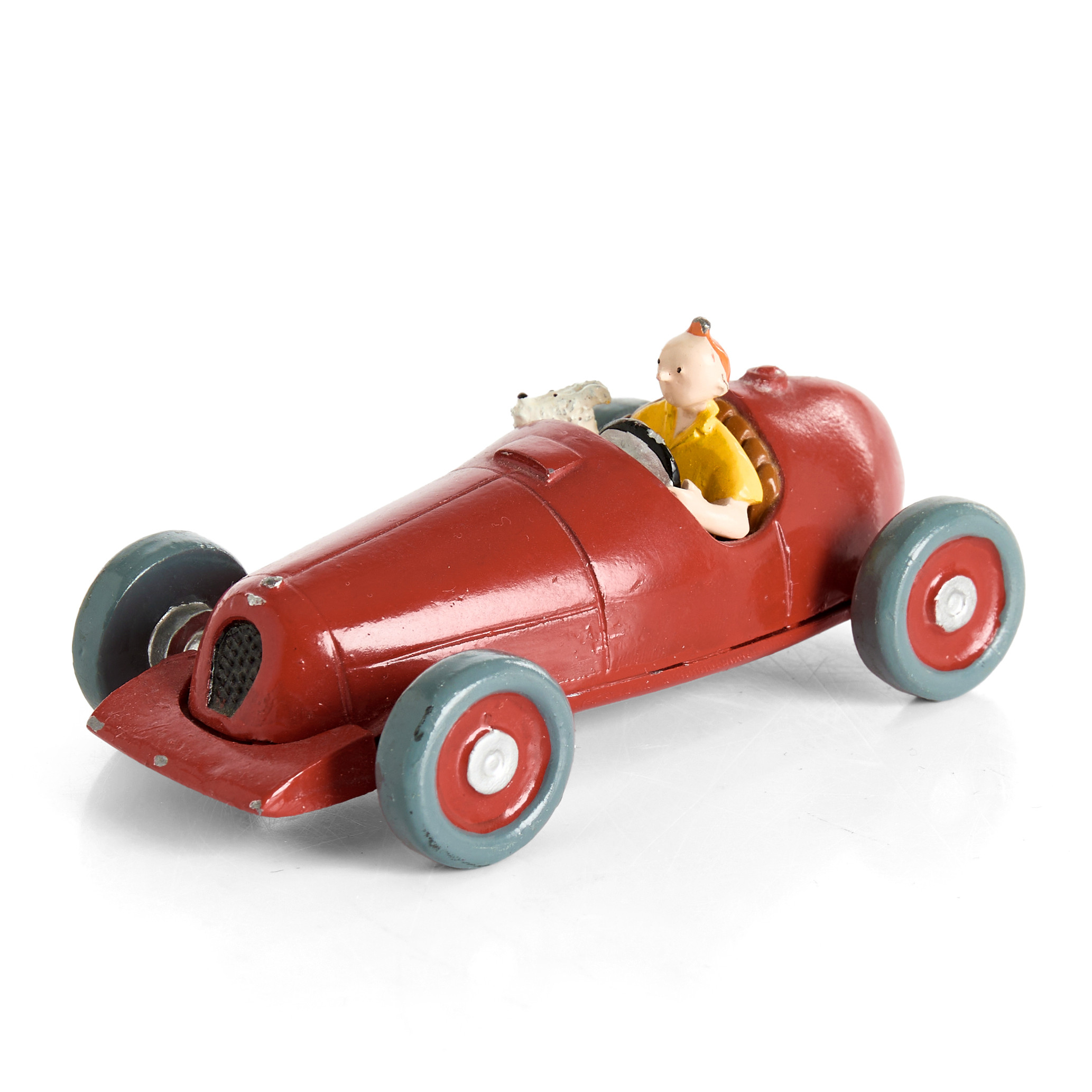 TINTIN med Milou i bil. Faraos cigarr, Pixi miniatyr, målad metall.