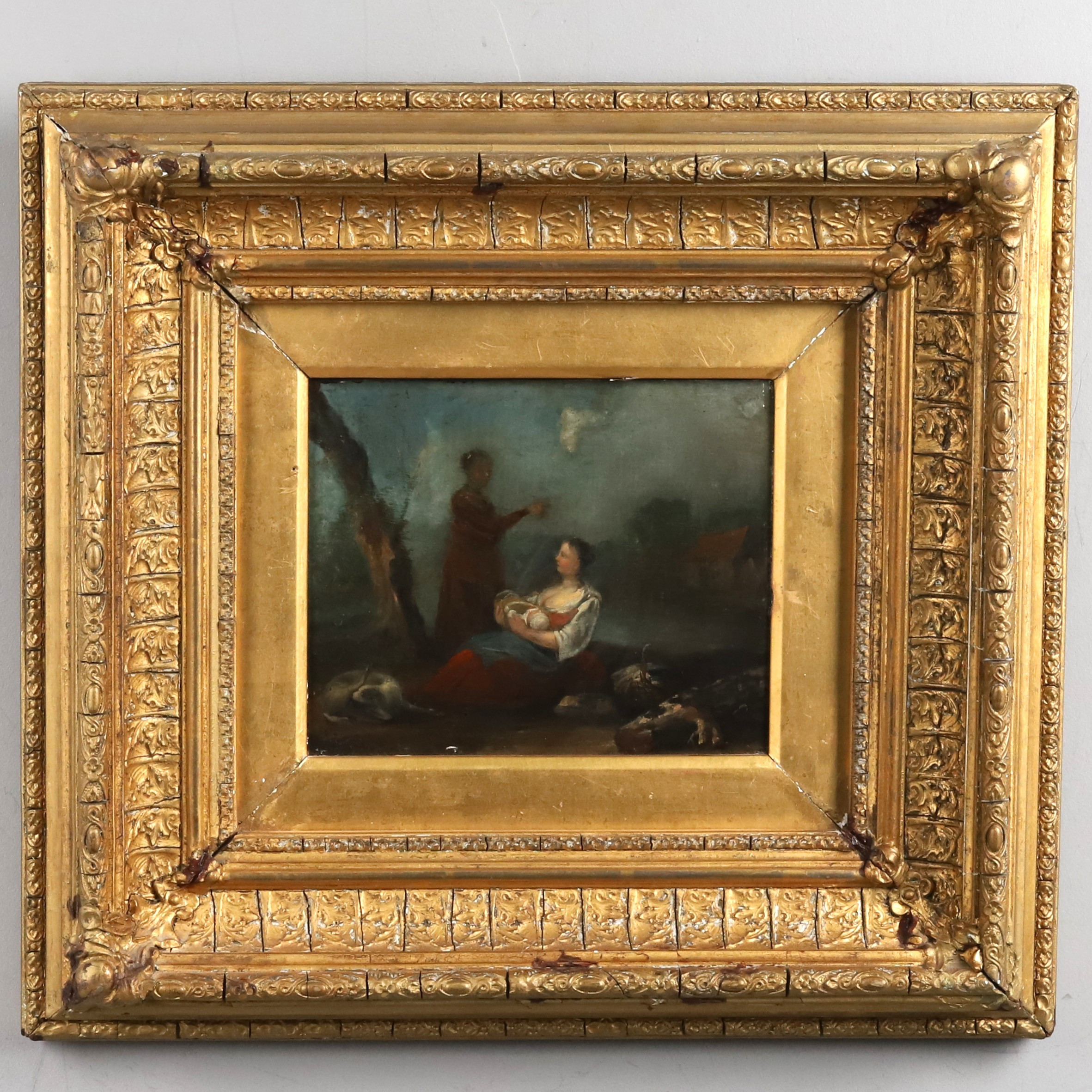 OKÄND KONSTNÄR. OLJA PÅ KOPPARPLÅT, " Kvinna med barn" 17/1800-tal.