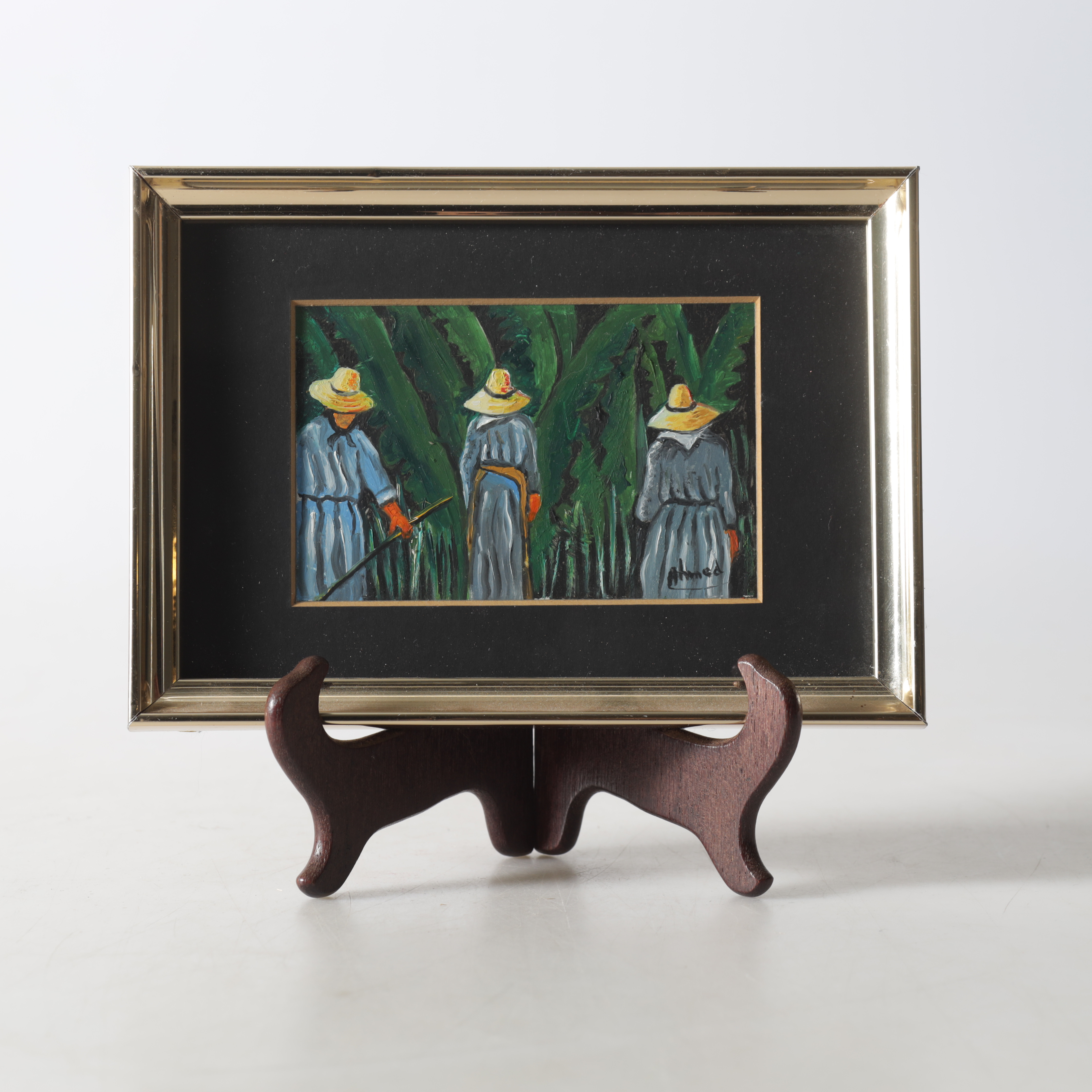 MODHIR AHMED. Komposition med figurer, olja på pannå, signerad, 19/2000-tal.