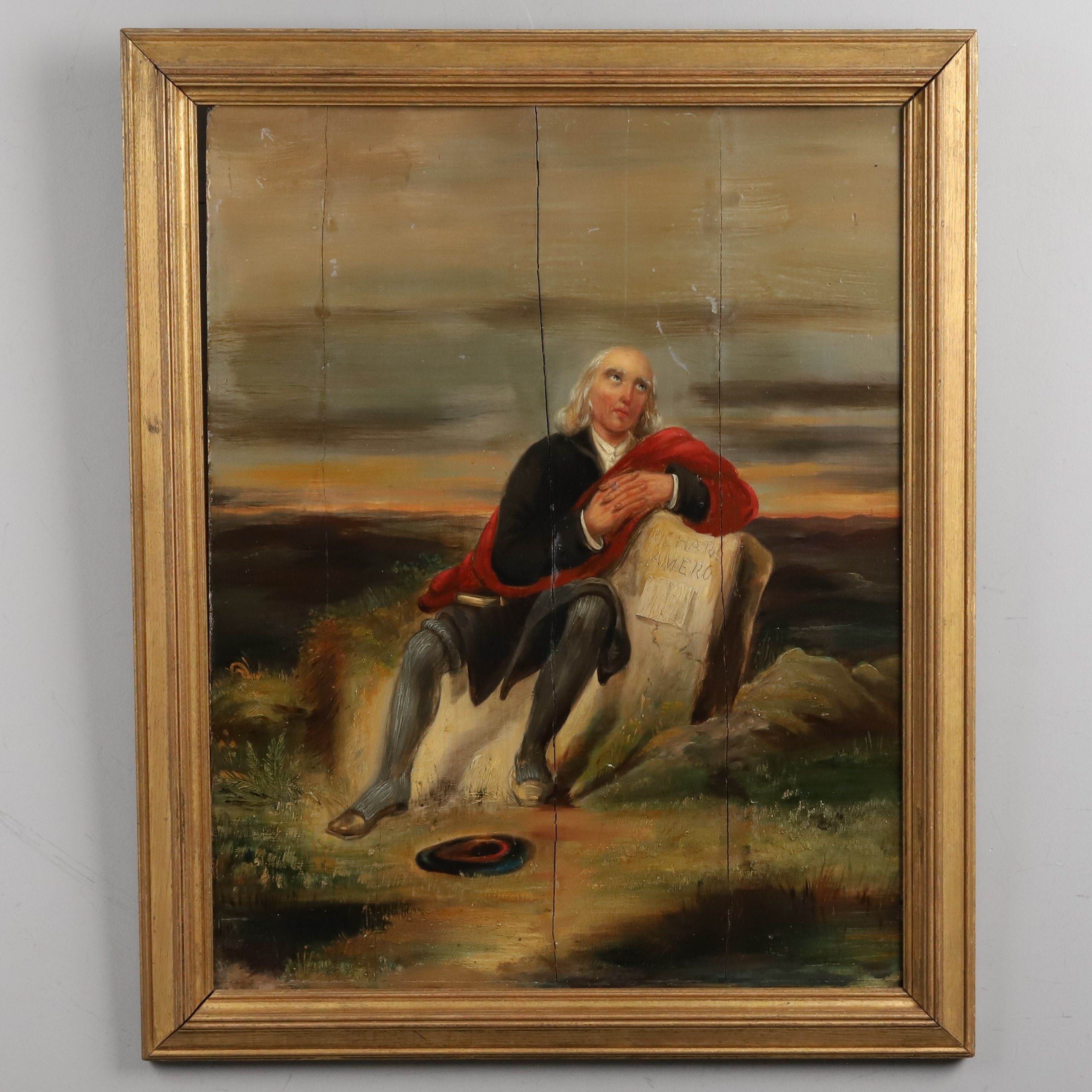 RICHARD CAMERO. OLJA PÅ PANNÅ, "kontemplerande man" 17/1800-tal. signerad.