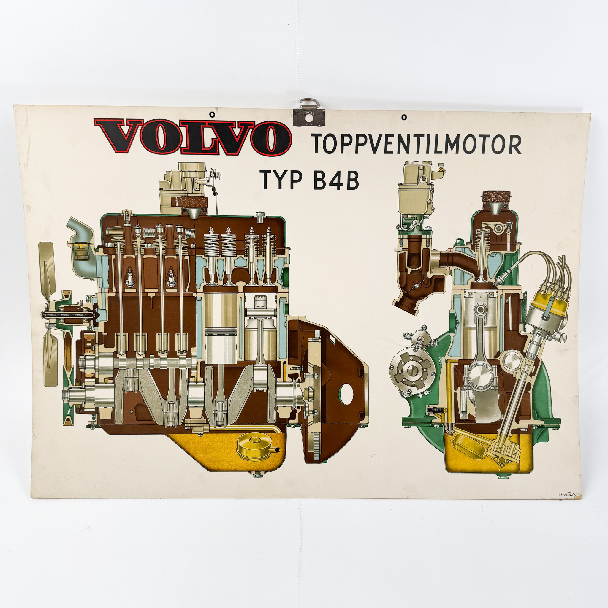 VOLVO - Toppventilmotor Typ B4B, undervisningsplansch, 1950-tal.