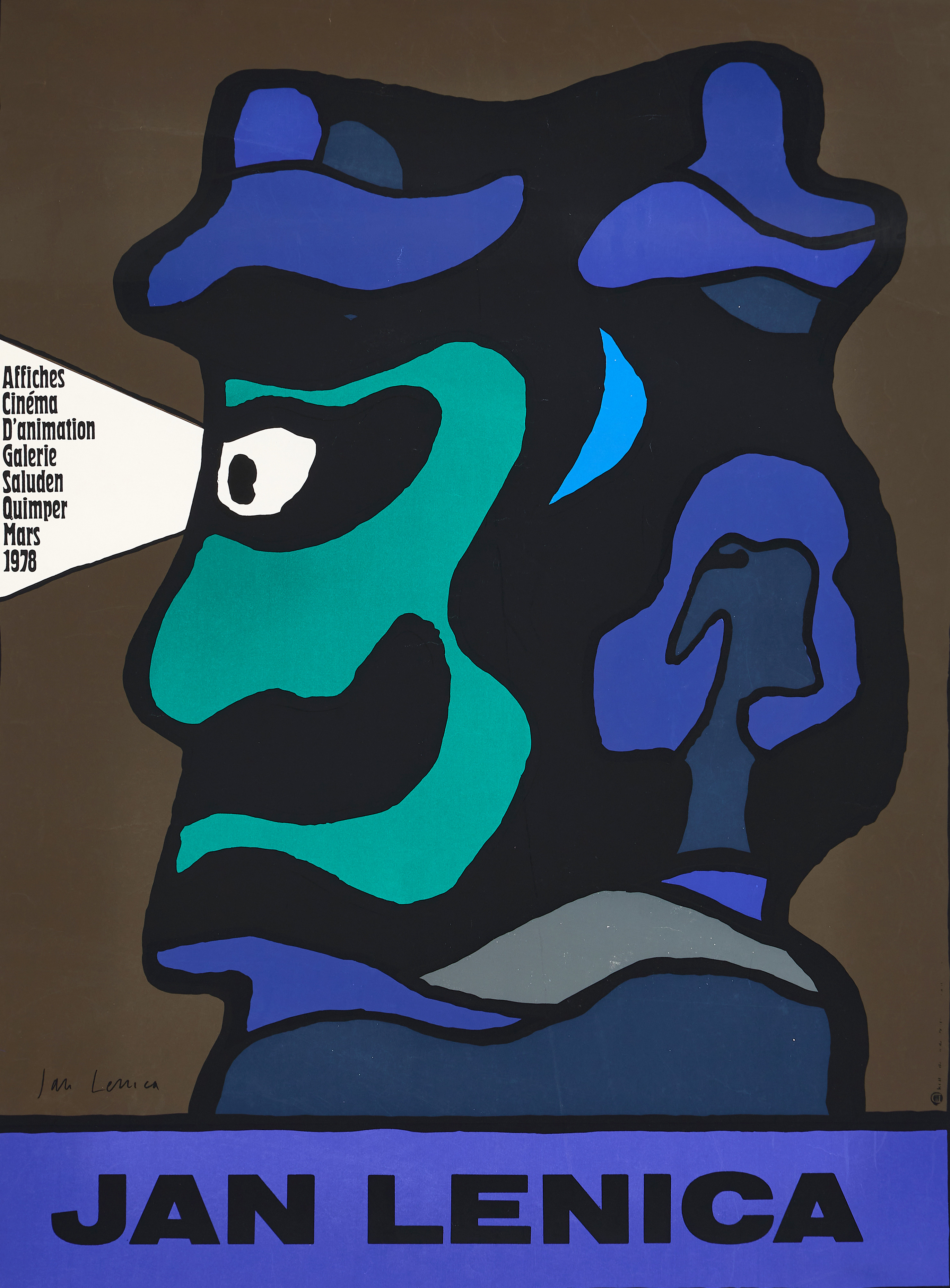 JAN LENICA (Polen, 1928–2001, Tyskland). Utställningsaffisch, "Affiches cinéma d'animation", 1978, Galerie Saluden, Quimper, signerad i trycket, silk-screen.