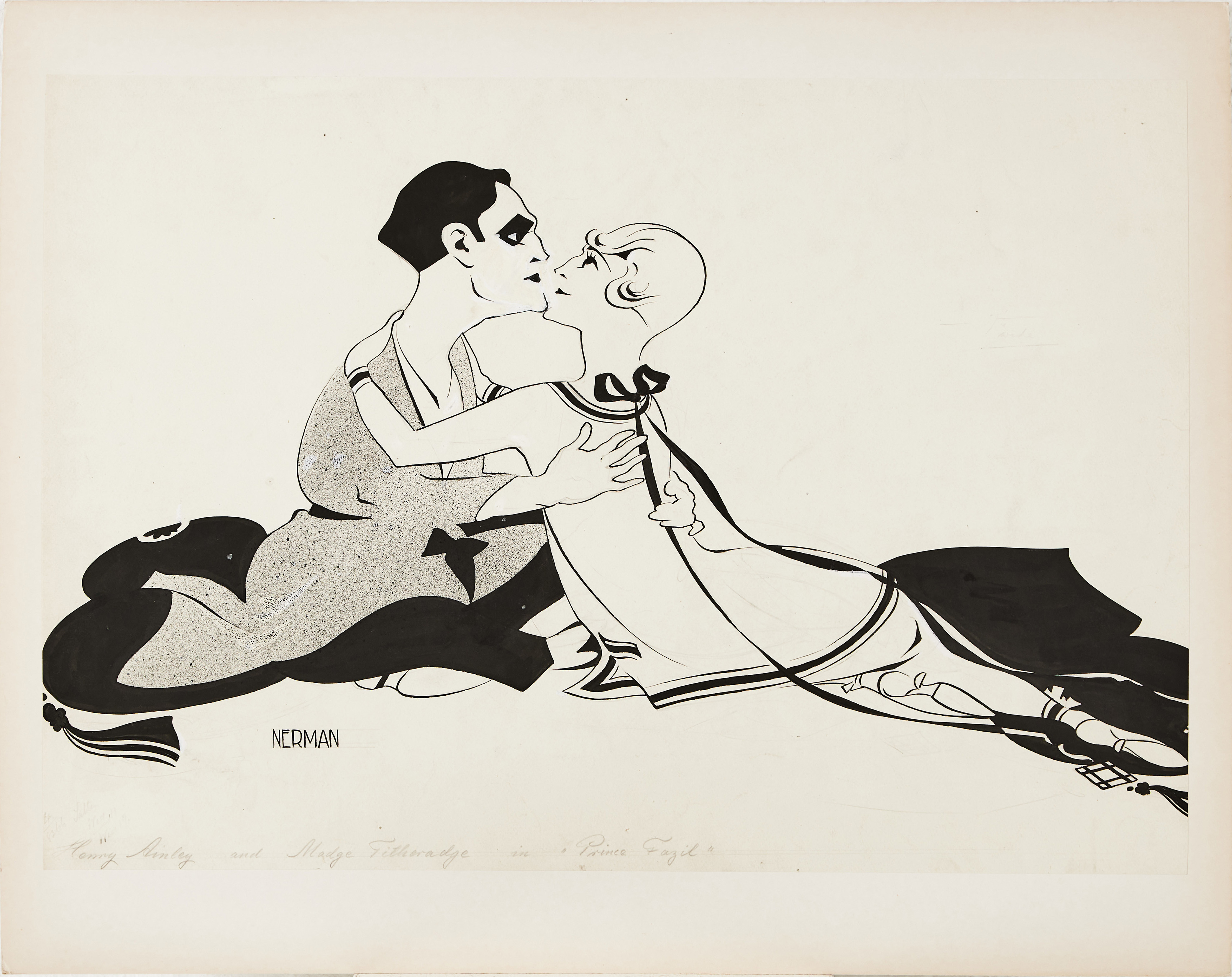EINAR NERMAN. "Henry Ainley Madge Titheradge in Prince Fazil", tuschteckning, signerad Nerman, uppfordrad på kartong.