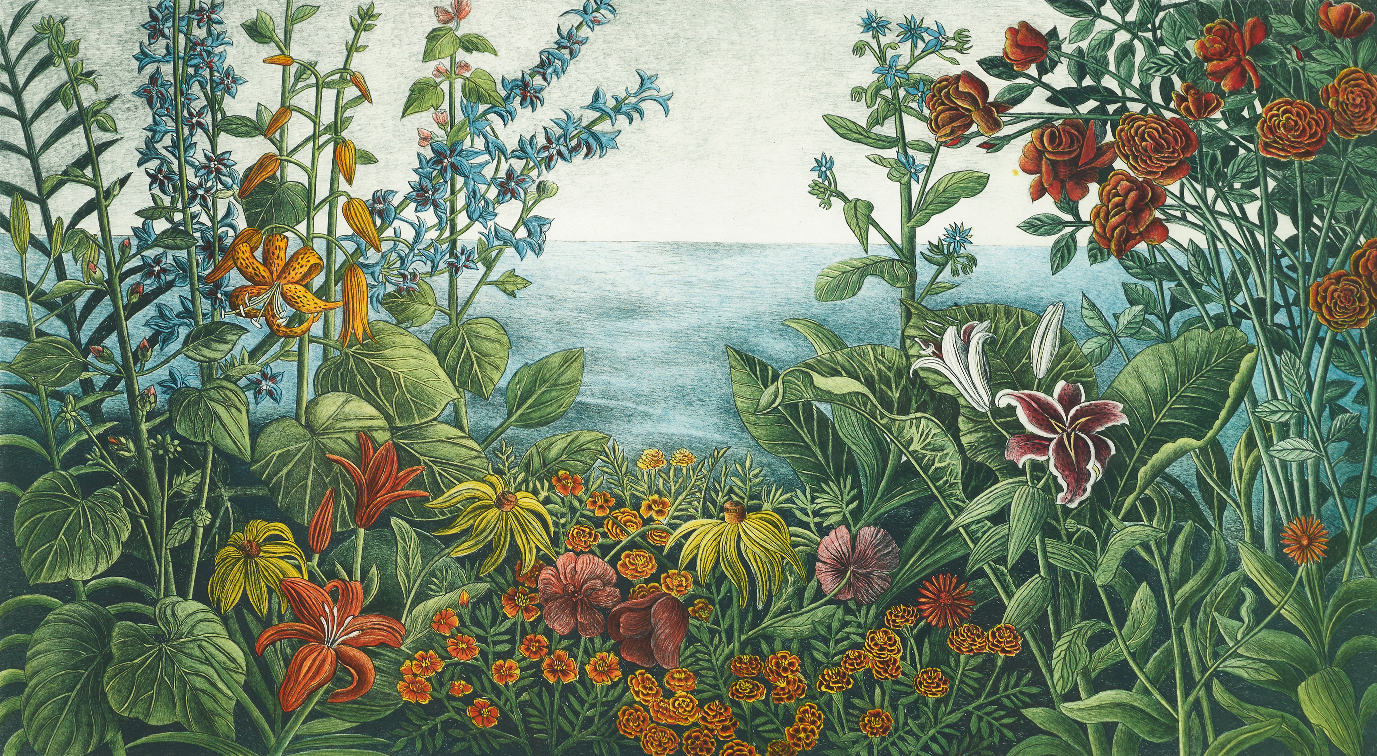 4368508. MARIA HILLFON (Sverige, född 1945). Exotiska växter, signerad och numrerad 247/250, färglitografi.