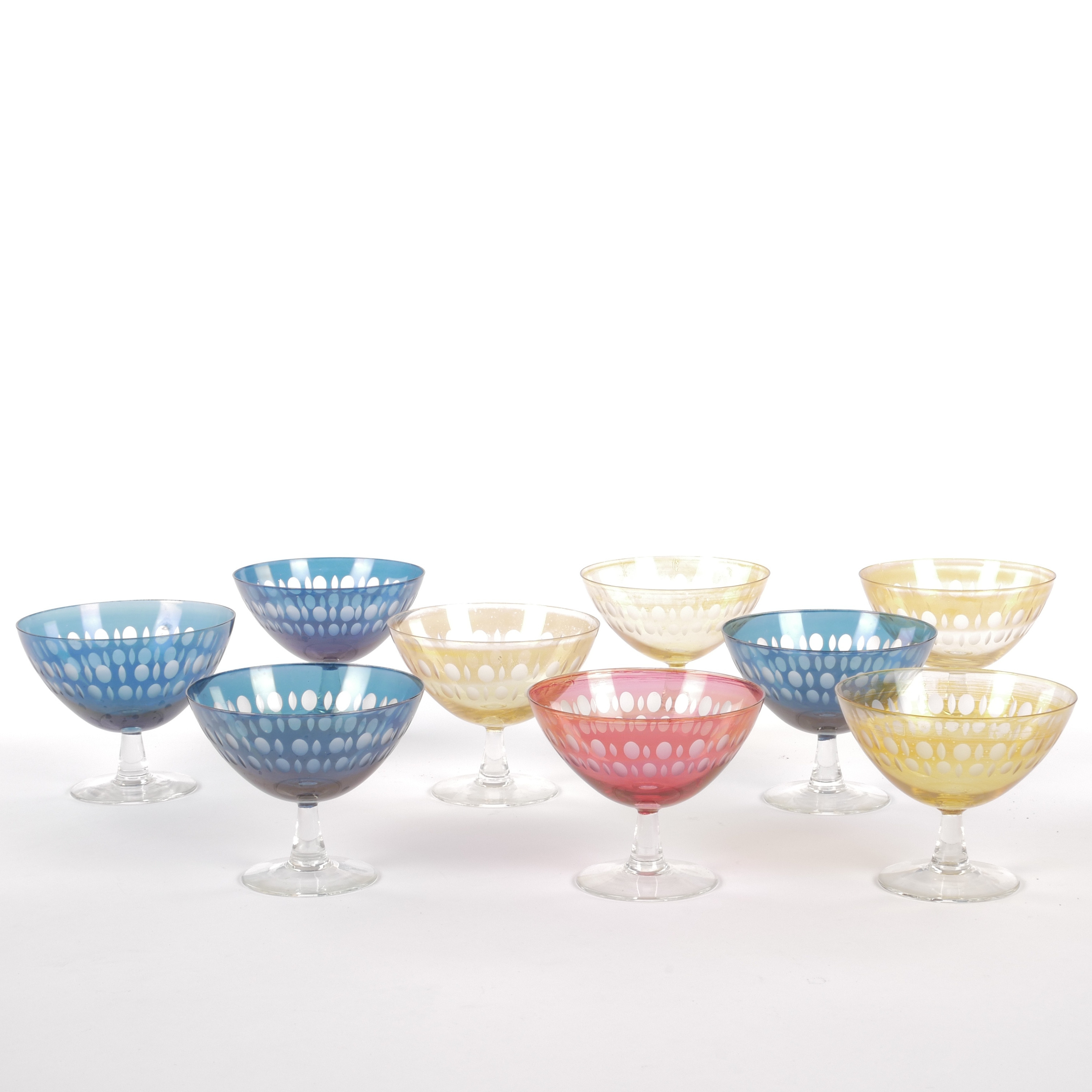 DESSERTSKÅLAR, 9 st, olikfärgat glas.
