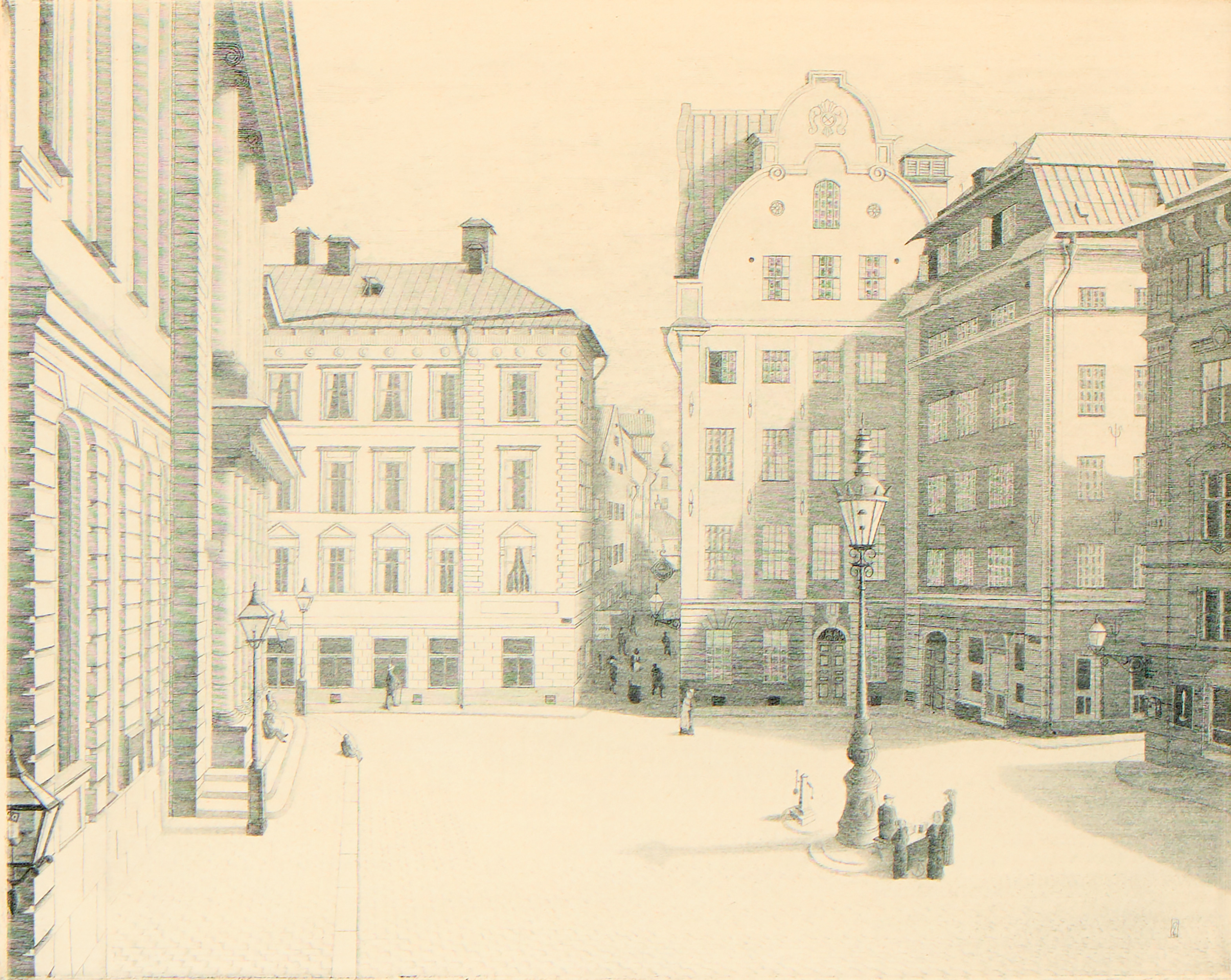 GUSTAF ISANDER (1863-1929). "Stortorget sommardag, Stockholm", 1921.