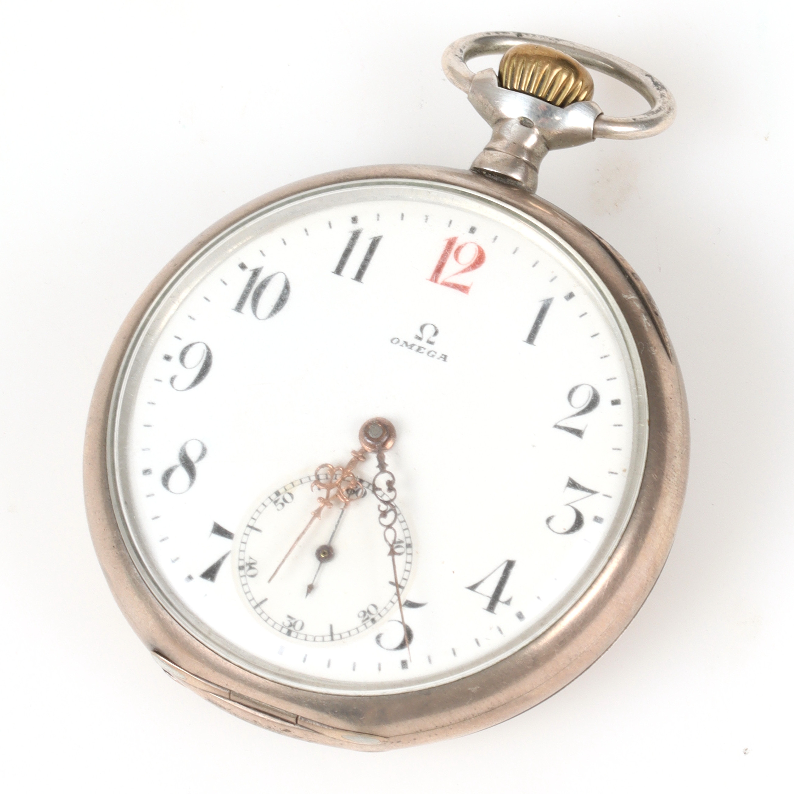 FICKUR, silver, järnvägsur, Omega, röd 12:a. 1900-tal.