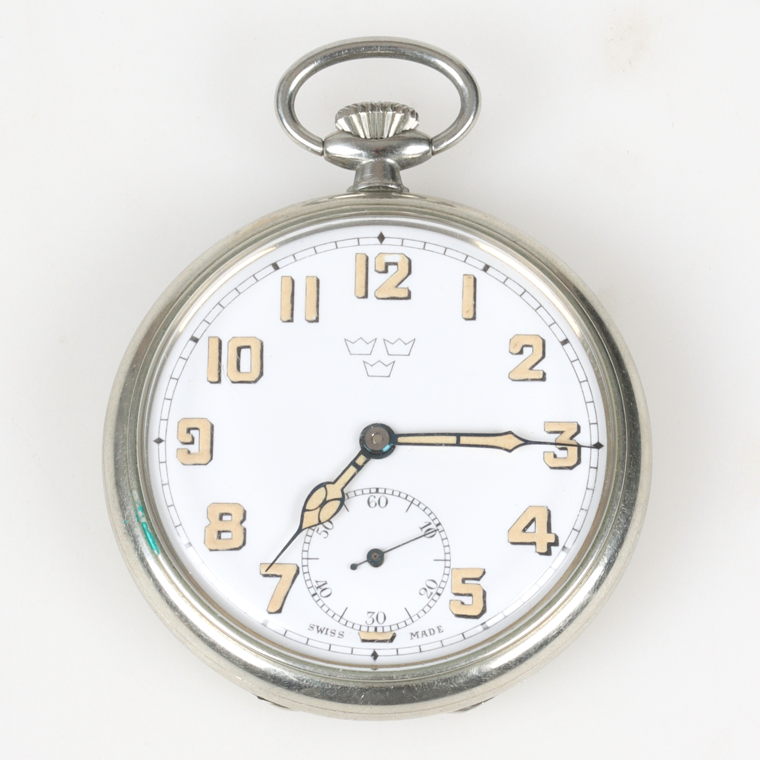 FICKUR, nickel, militär med "Tre Kronor". 1900-tal.