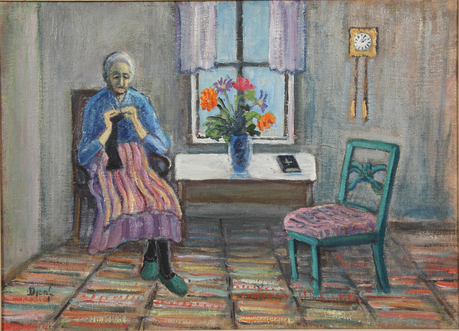 OTTO DJERF. 1868-1954. Olja på pannå, "Interiör från Hårsabäck", signerad.