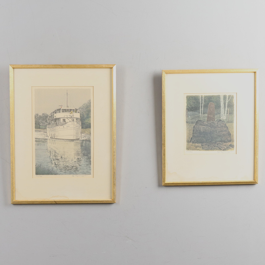 REINHOLD LJUNGGREN. LITOGRAFIER, 2 st, "Göta kanal" & "Milstolpen", signerade & numrerade.