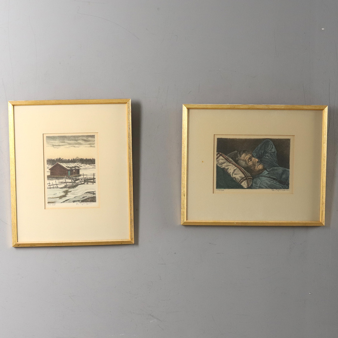 REINHOLD LJUNGGREN. LITOGRAFIER, 2 st, "Fredrik vilar" & "Sjöbod", signerade & numrerade.