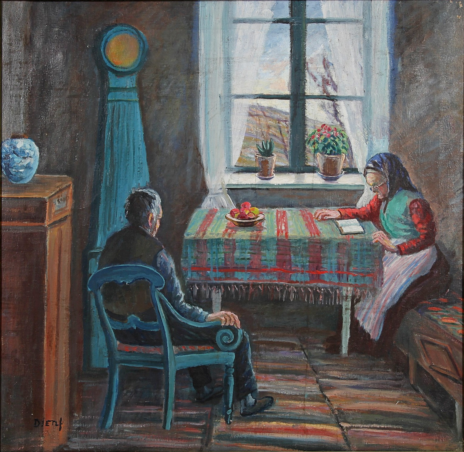 OTTO DJERF. 1868-1954. Olja på duk, interiör, signerad.