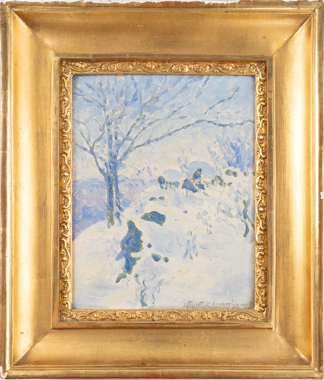 GUSTAF LARSSON (1830-1915). "Vinterdag Änggårdsbergen", olja på pannå.