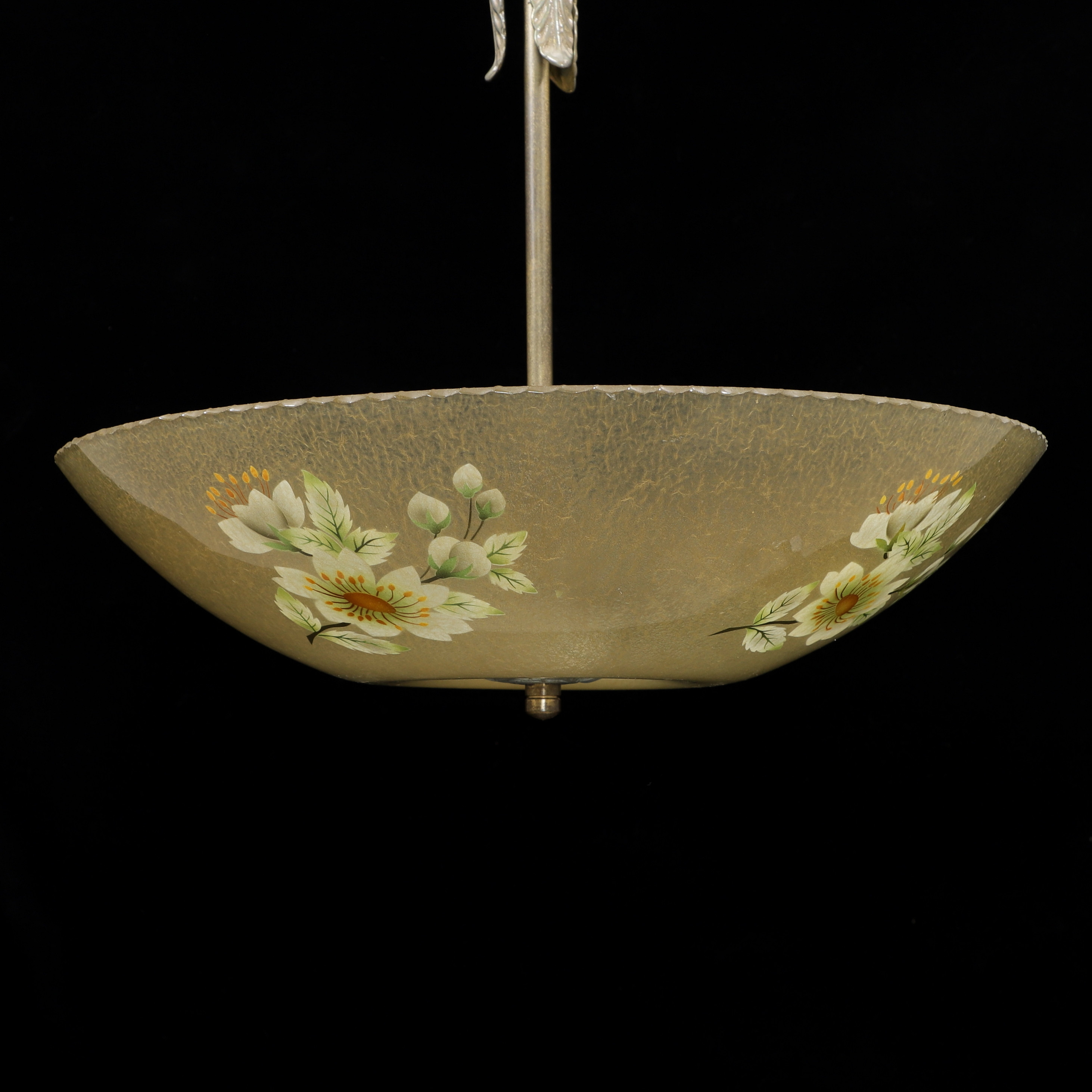 TAKLAMPA, metall/glas, blomdekor, 1940-tal.