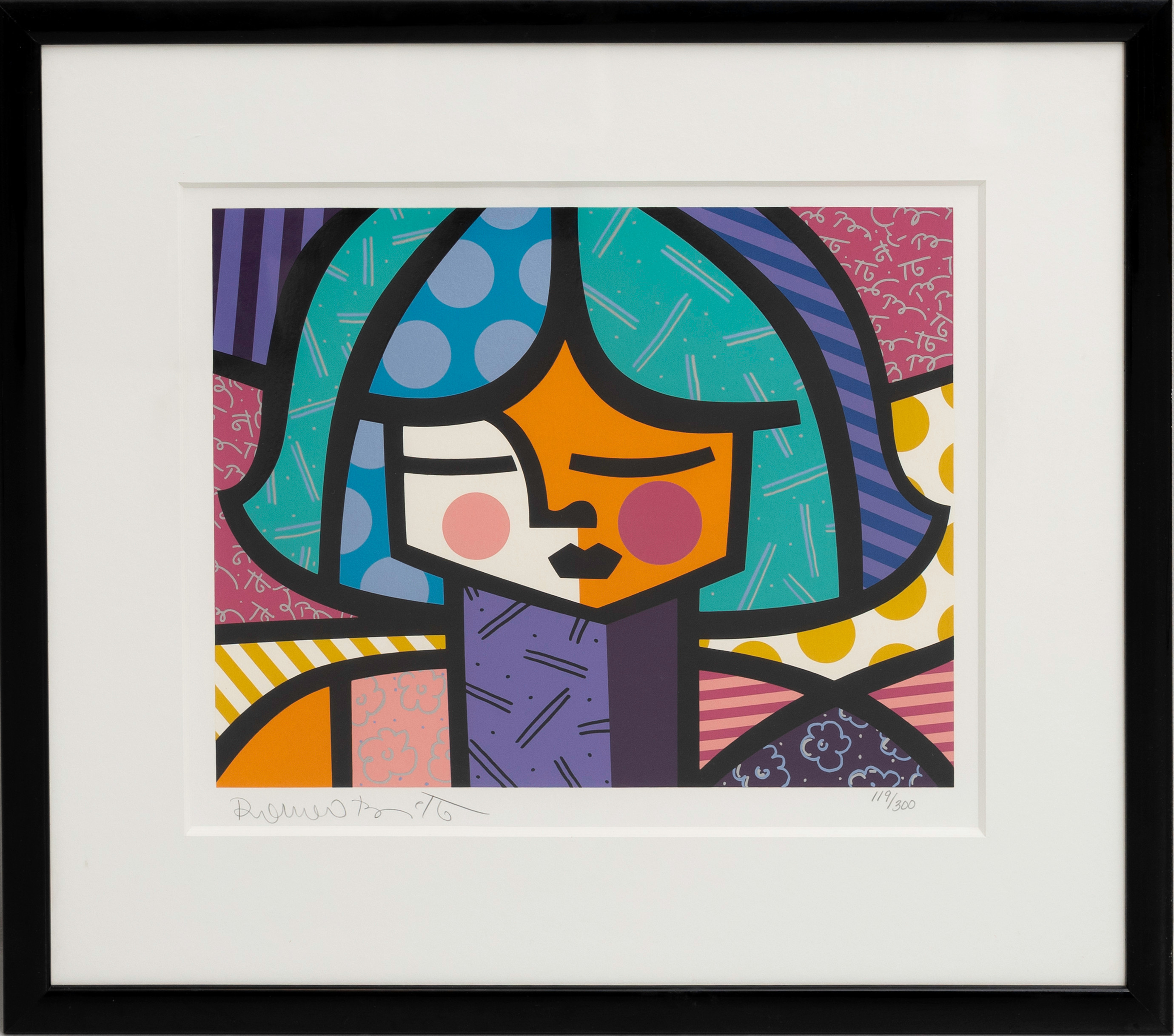 ROMERO BRITTO (1963-88). Flickansikte, färglitografi, signerad och numrerad, 119/300, Brasilien.