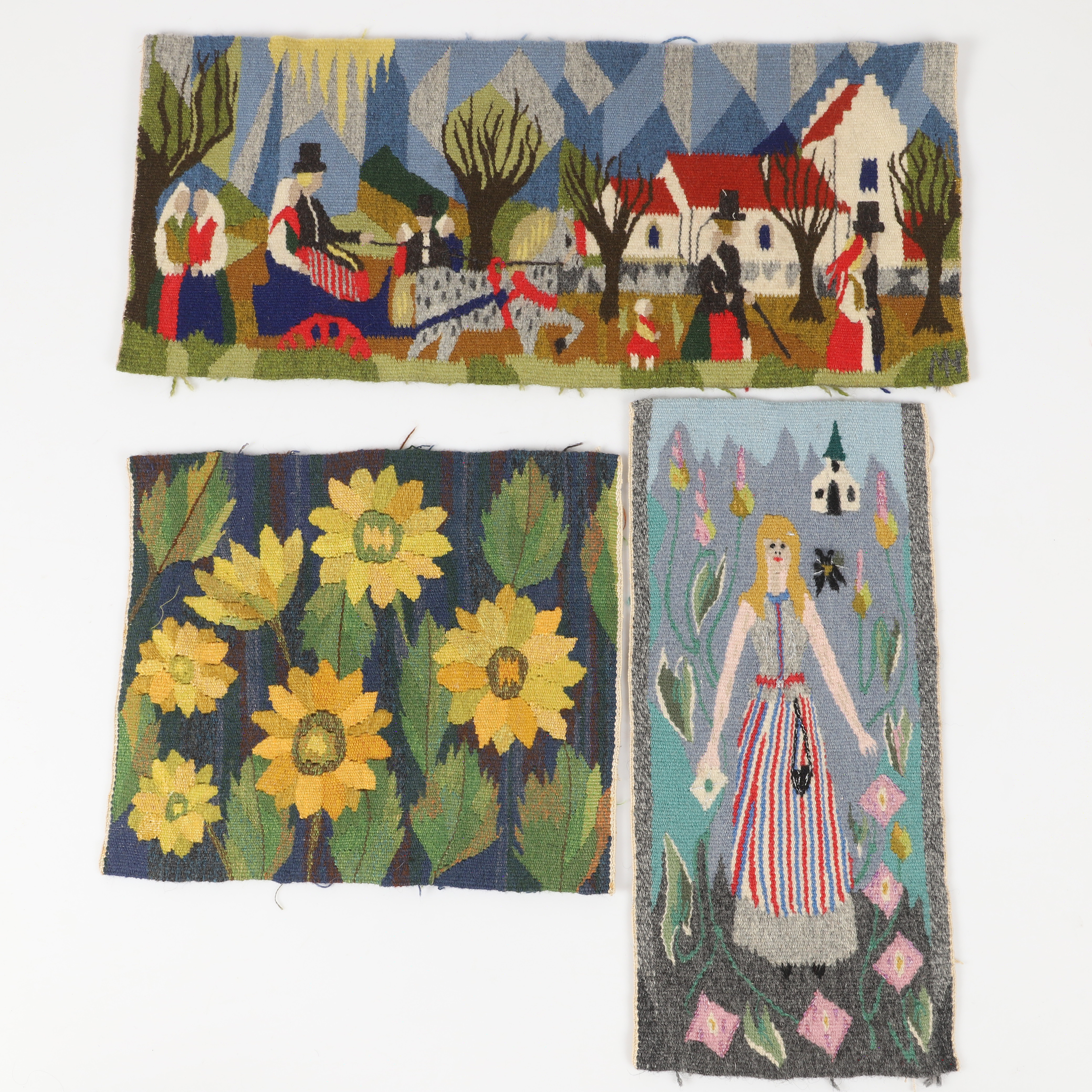 BONADER, 3 stycken, flamskväv, 1900-tal.