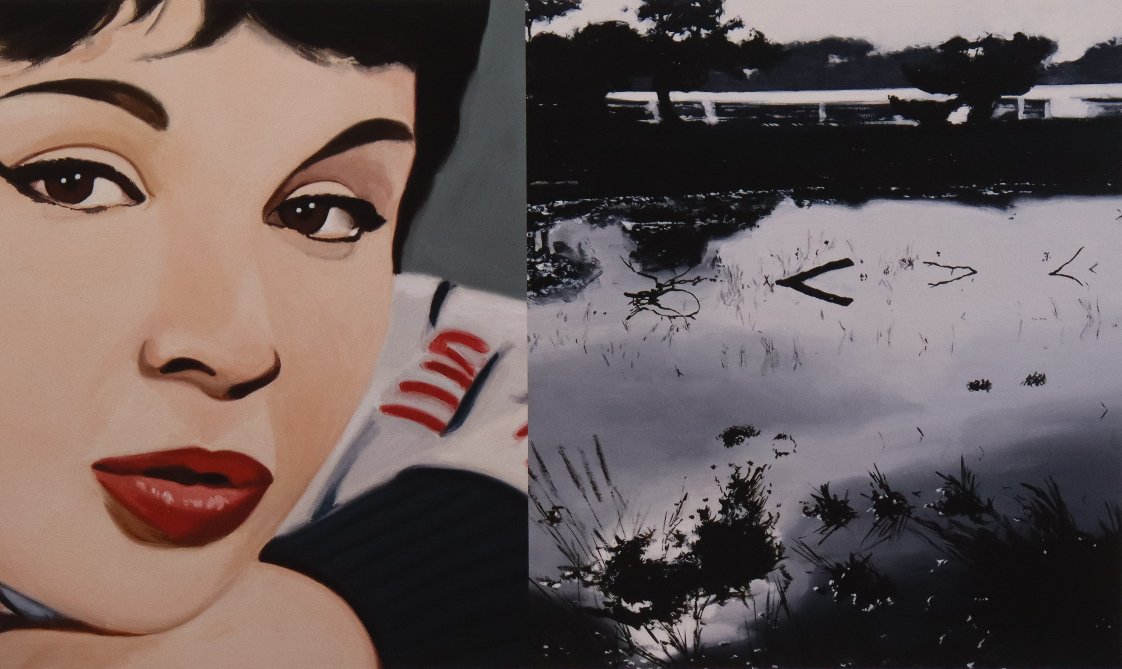 MARTIN WICKSTRÖM. giclée print, diptyk med kvinna och vattenlandskap.