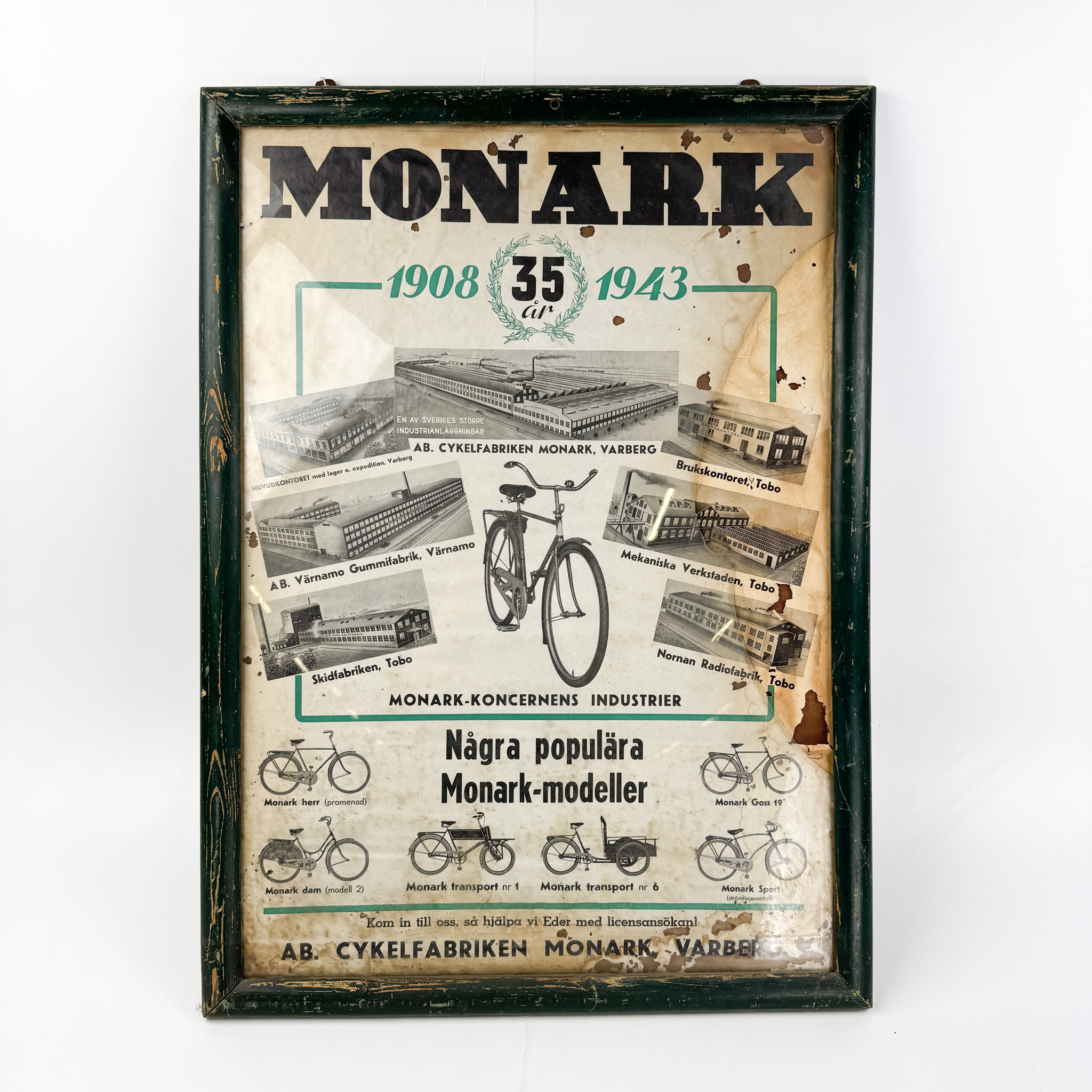 MONARK 35 ÅR, jubileumsskylt, 1943.