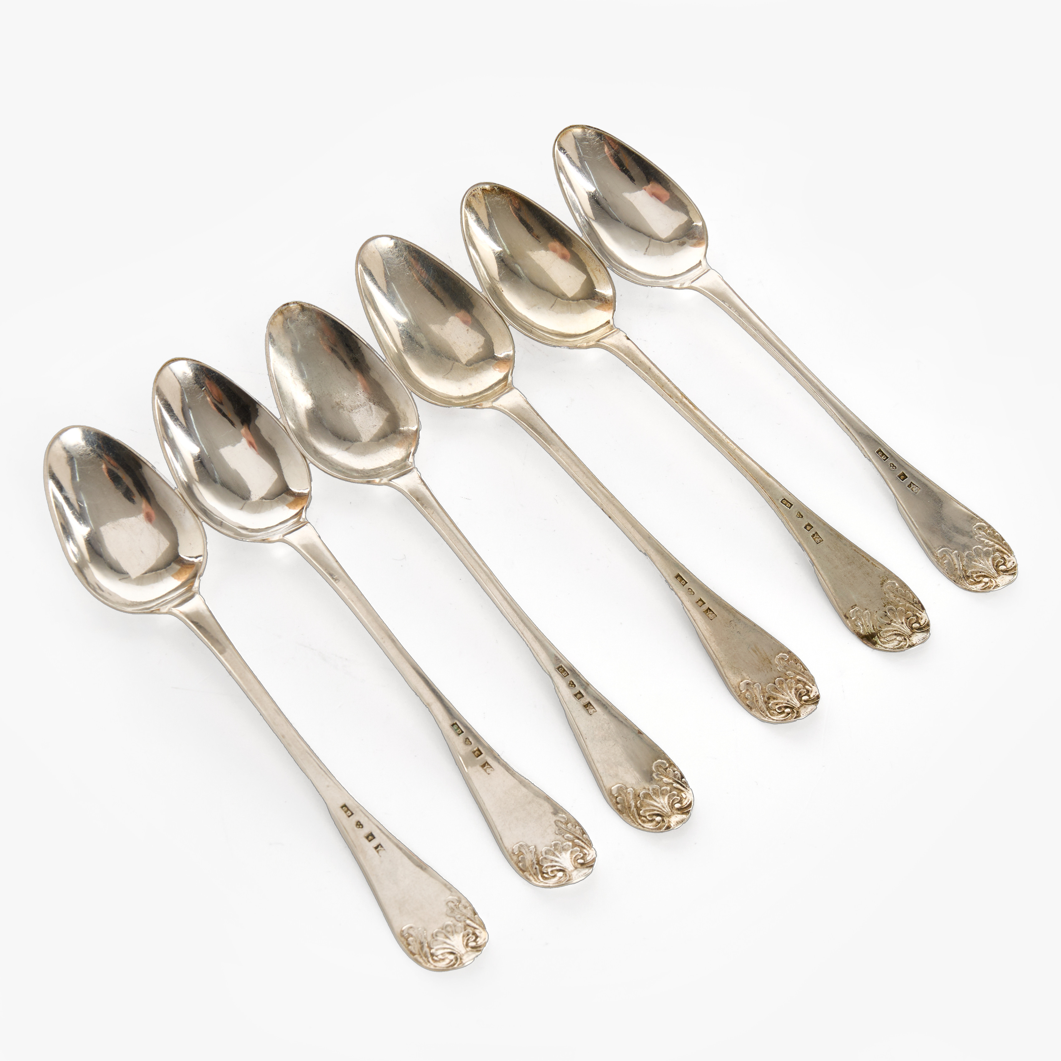 KAFFESKEDAR, 6 silver, stämplad 1877 samt GD, möjligen Gustaf Dahlberg, Malmö.